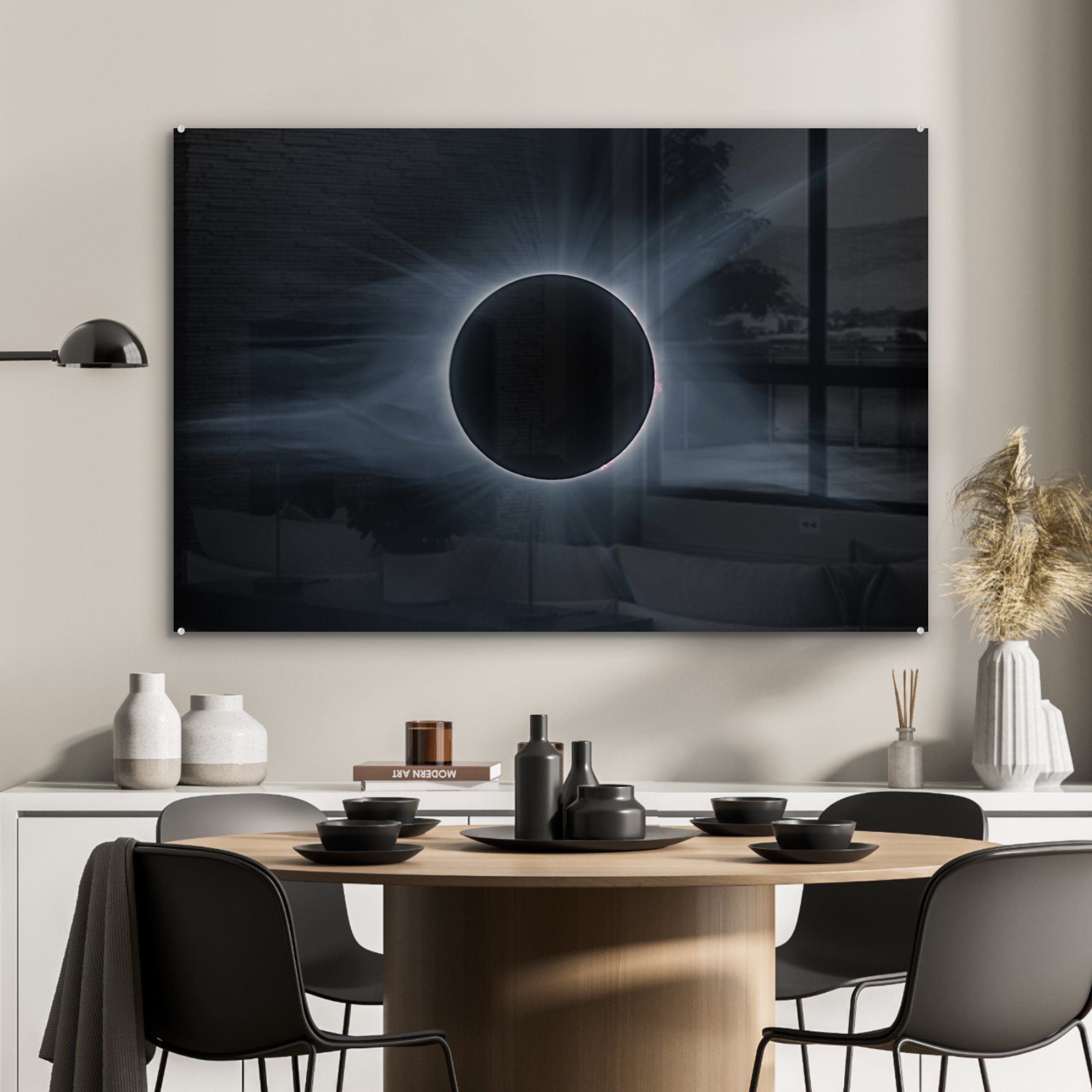 MuchoWow Acrylglasbild Dunkelblaue Farbtöne in St), schwarzen einer Wohnzimmer Sonnenfinsternis, Acrylglasbilder Schlafzimmer (1 &