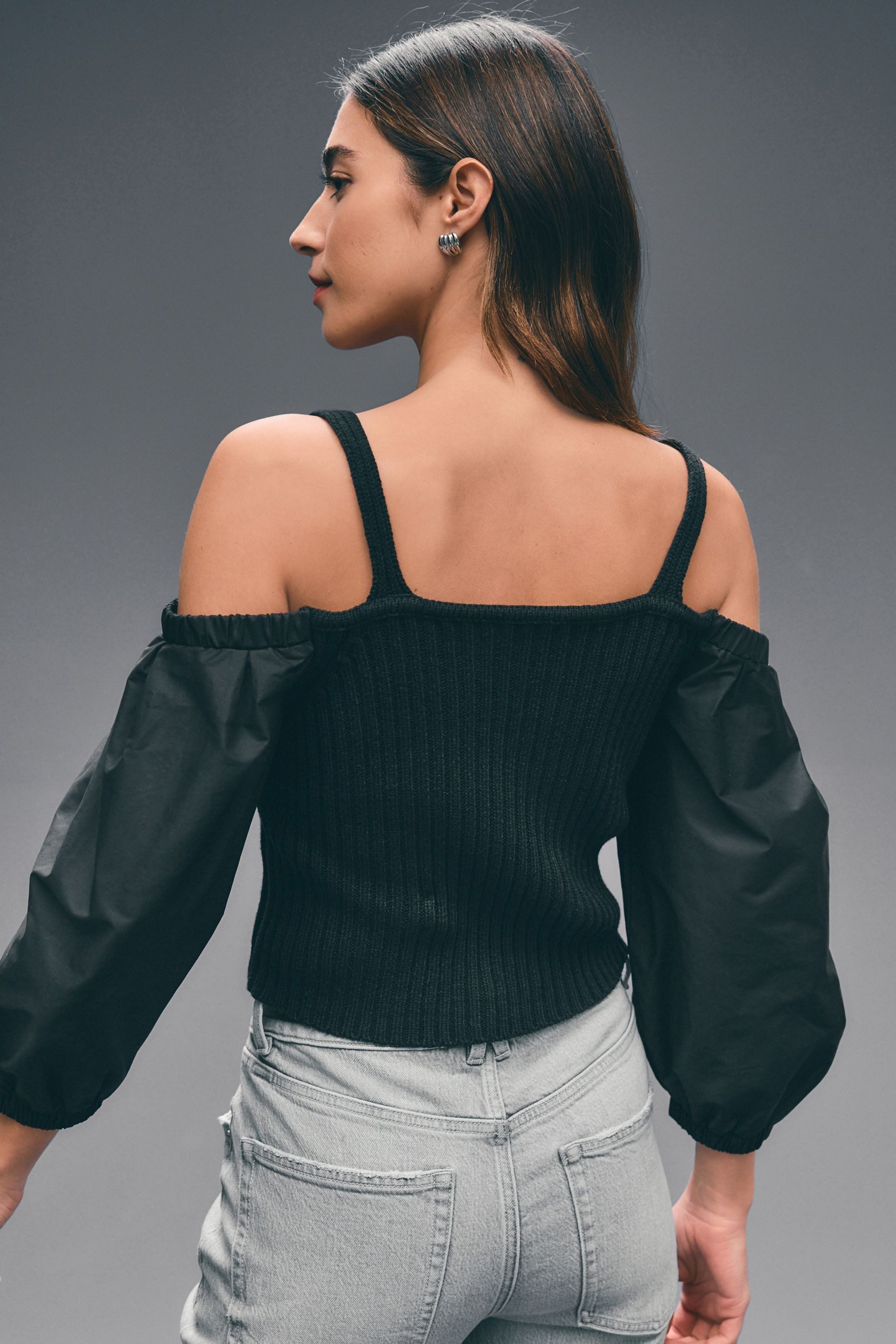 Next Strickpullover Schulterfreies Stricktop mit Volumenärmeln (1-tlg) günstig online kaufen