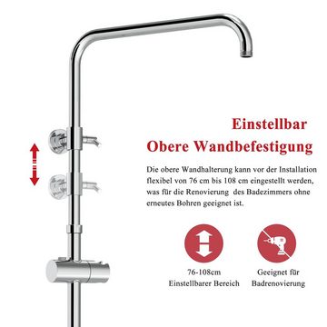 Rainsworth Duschsystem 3 Funktionen Duschsystem ohne Armatur, Höhe 114 cm, Set, Duschset Duschstangeset Duschsäuleset, eckig Regenduschset mit Kopfbrause 20x20cm für Badezimmer, Chrom