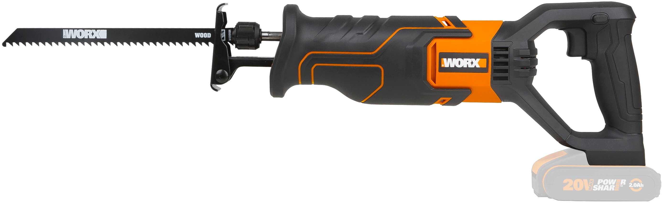 Worx Akku-Säbelsäge WX500.9, Hublänge 20 mm, variable Geschwindigkeit, ohne Akku & Ladegerät
