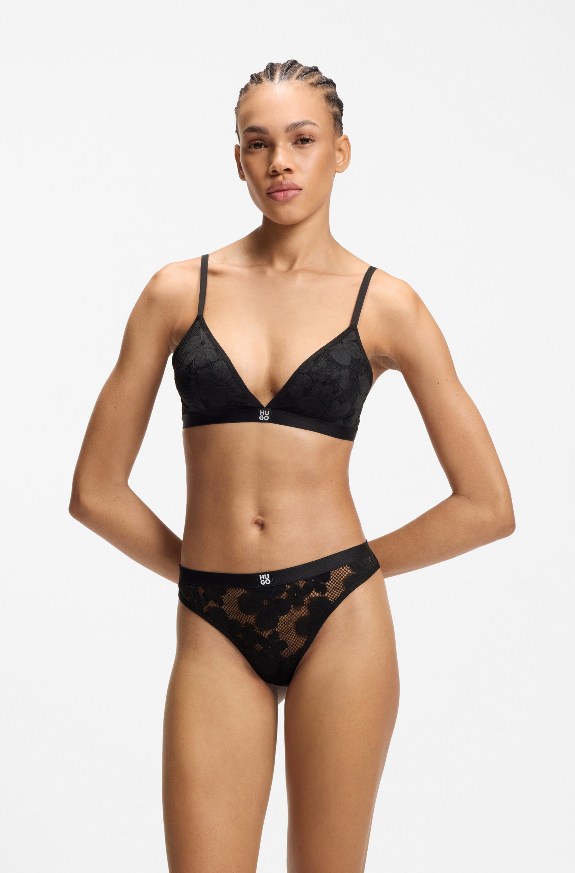 HUGO Triangel-BH aus geblümter Spitze mit herausnehmbarer Wattierung