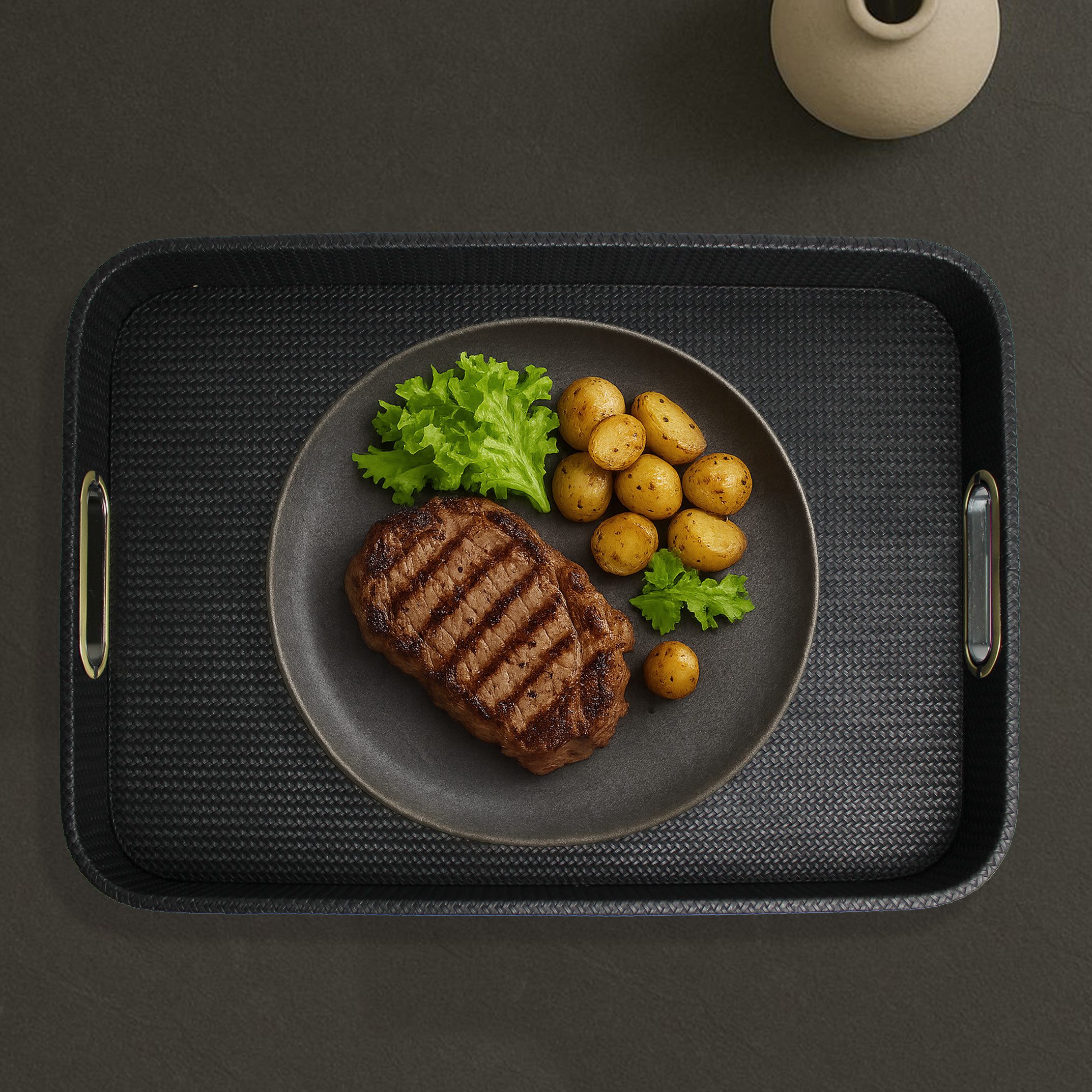 Signature Home Collection Tablett Tablett rechteckig abgerundet Kunstleder mit Griffen mit Rand, Kunstleder, (1-tlg), mit Griffen und Rand, beschichtet und abwischbar