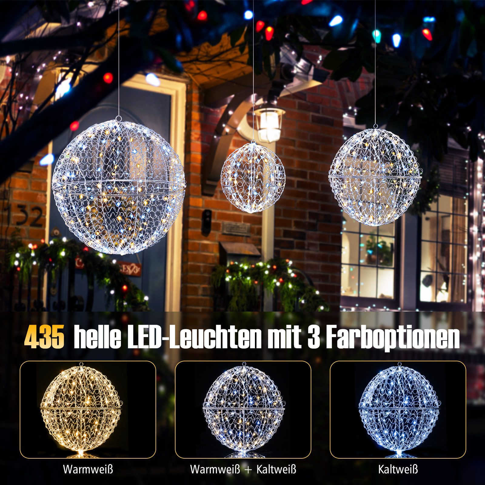 COSTWAY Weihnachtsfigur (3 St), LED Dekokugel, günstig online kaufen