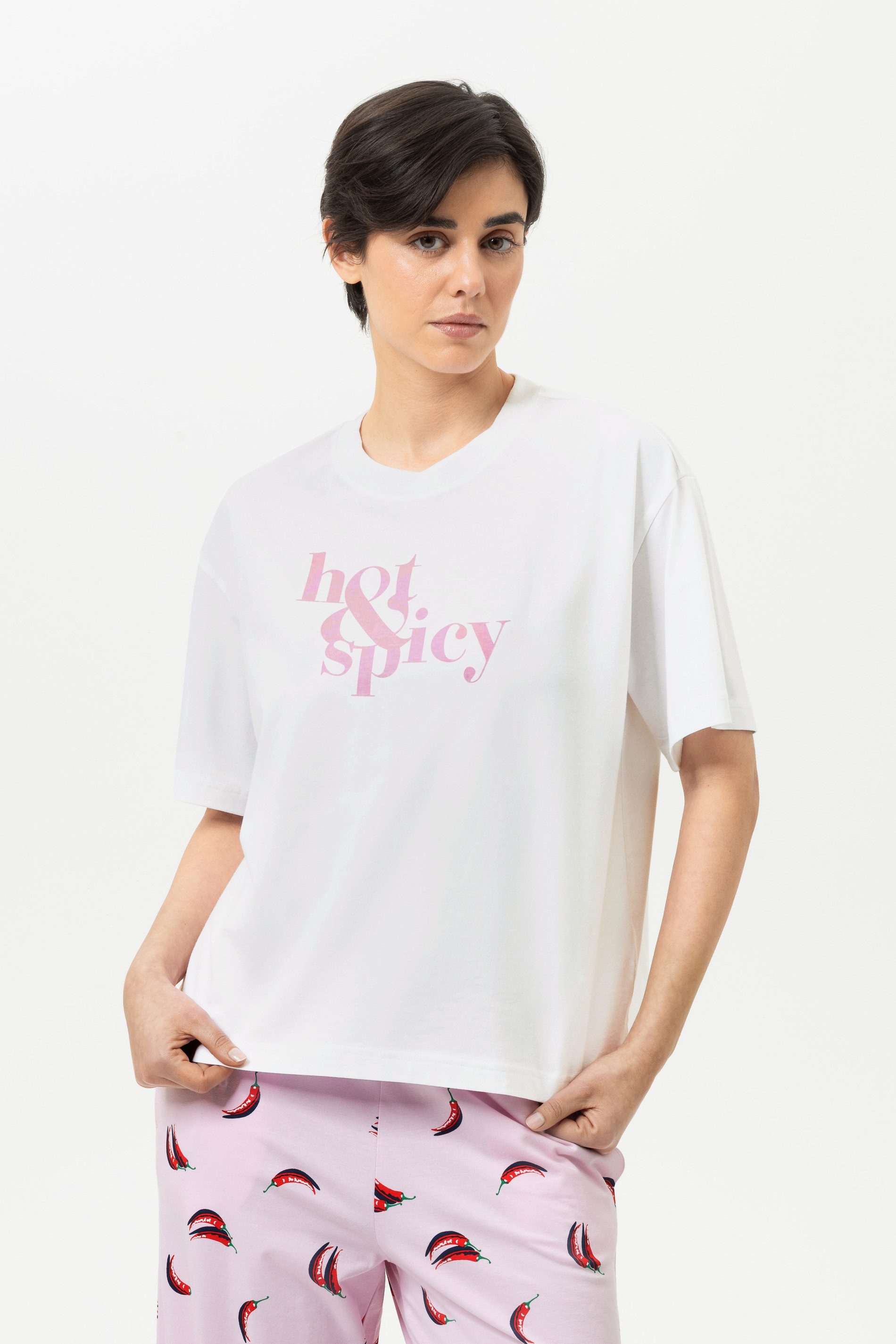 Mey Pyjamaoberteil Mey T-Shirt Serie Solid Love mit Print T-Shirt (1-tlg) Basic Shirt, zeitloses Design, Baumwoll-Mix, Rundhals