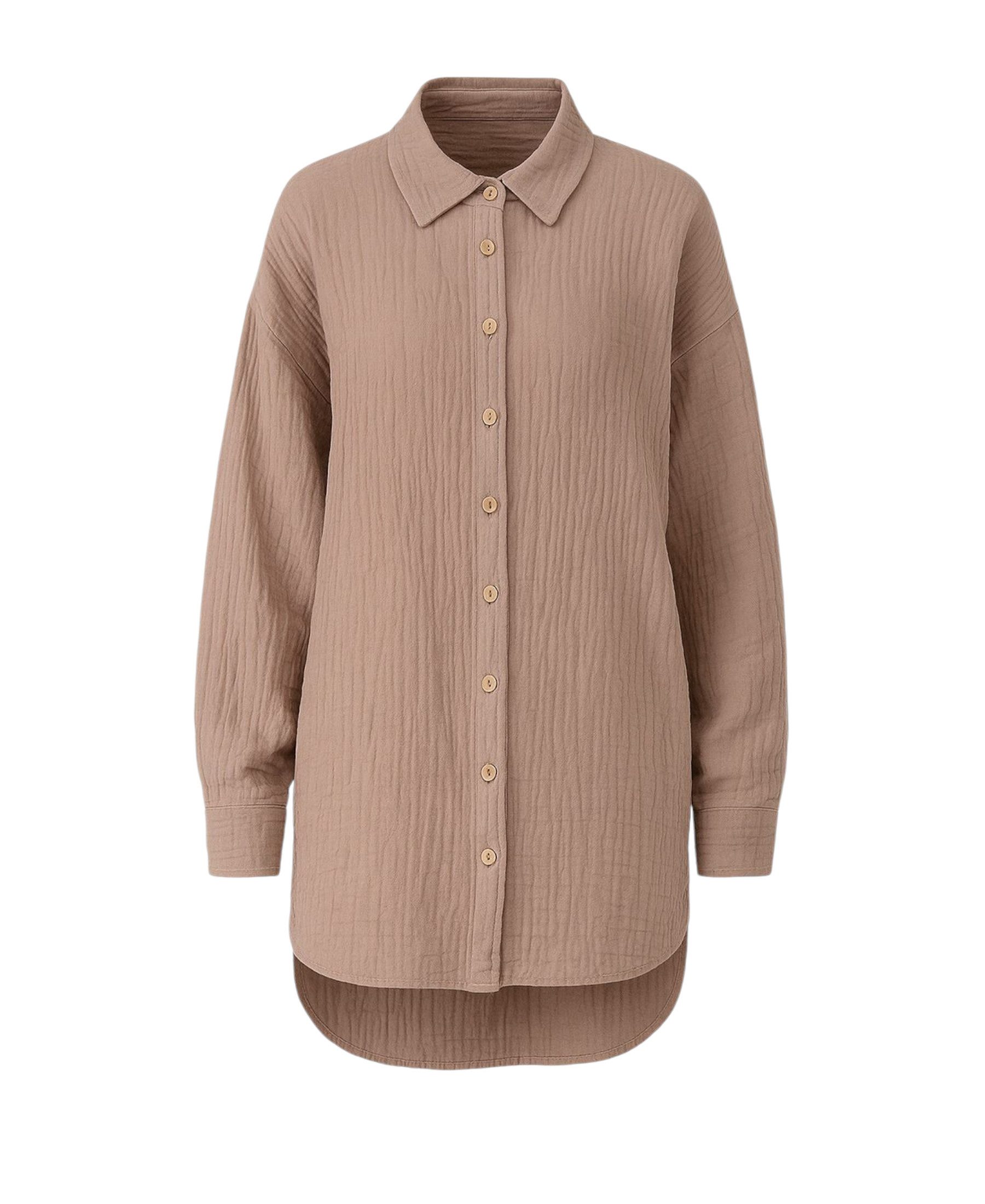 Hemdbluse Oversize Musselin Hemd 100 % Baumwolle, Kokosknöpfe, Einheitsgröße