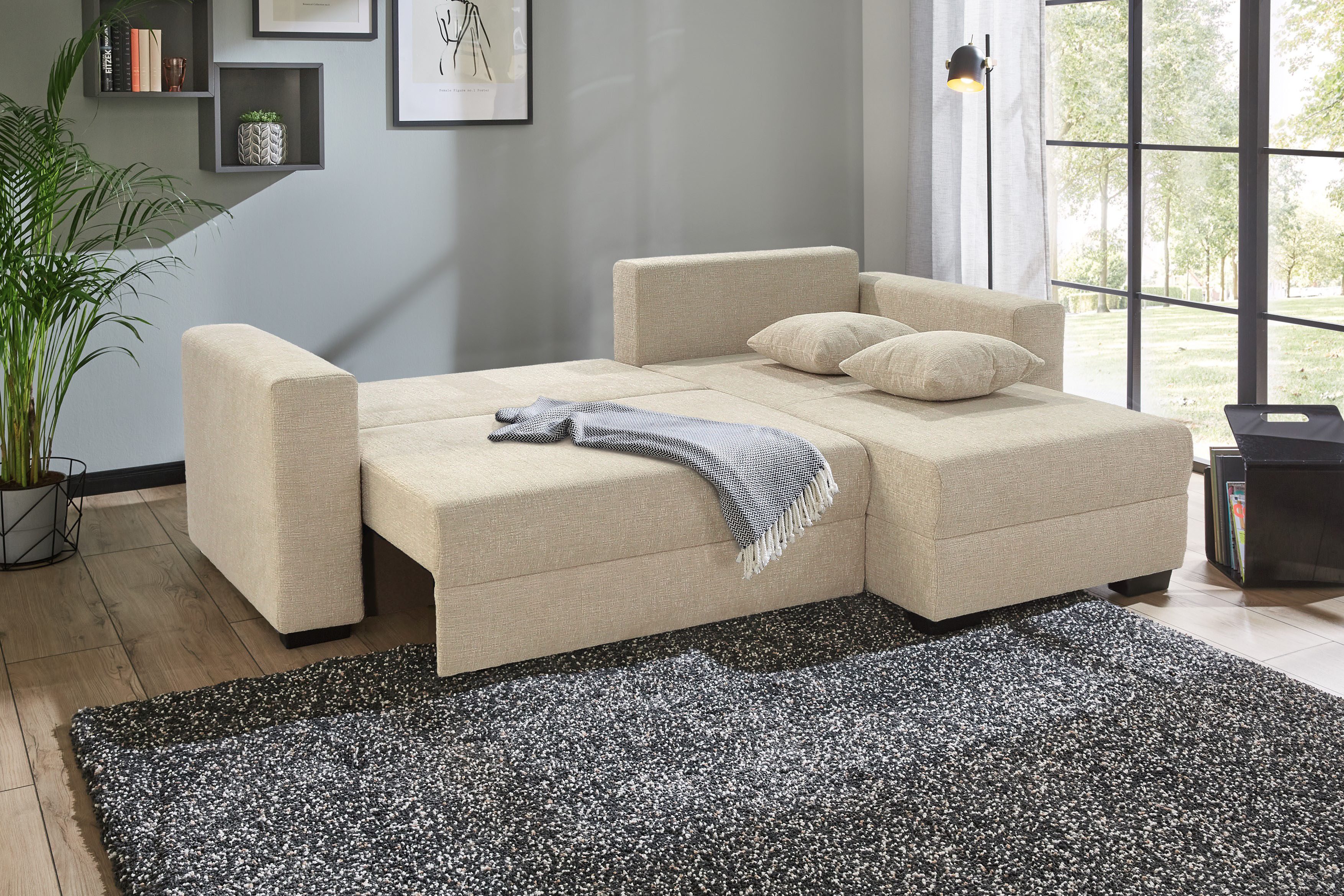 Jockenhöfer Gruppe Ecksofa Elmau L-Form, B: 235 cm, mit Bettfunktion, Bettkasten & 2 Zierkissen