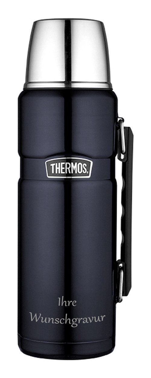 THERMOS Thermoflasche, Isolierflasche 'King' 1,2 L, dunkelblau, mit persönlicher Wunschgravur