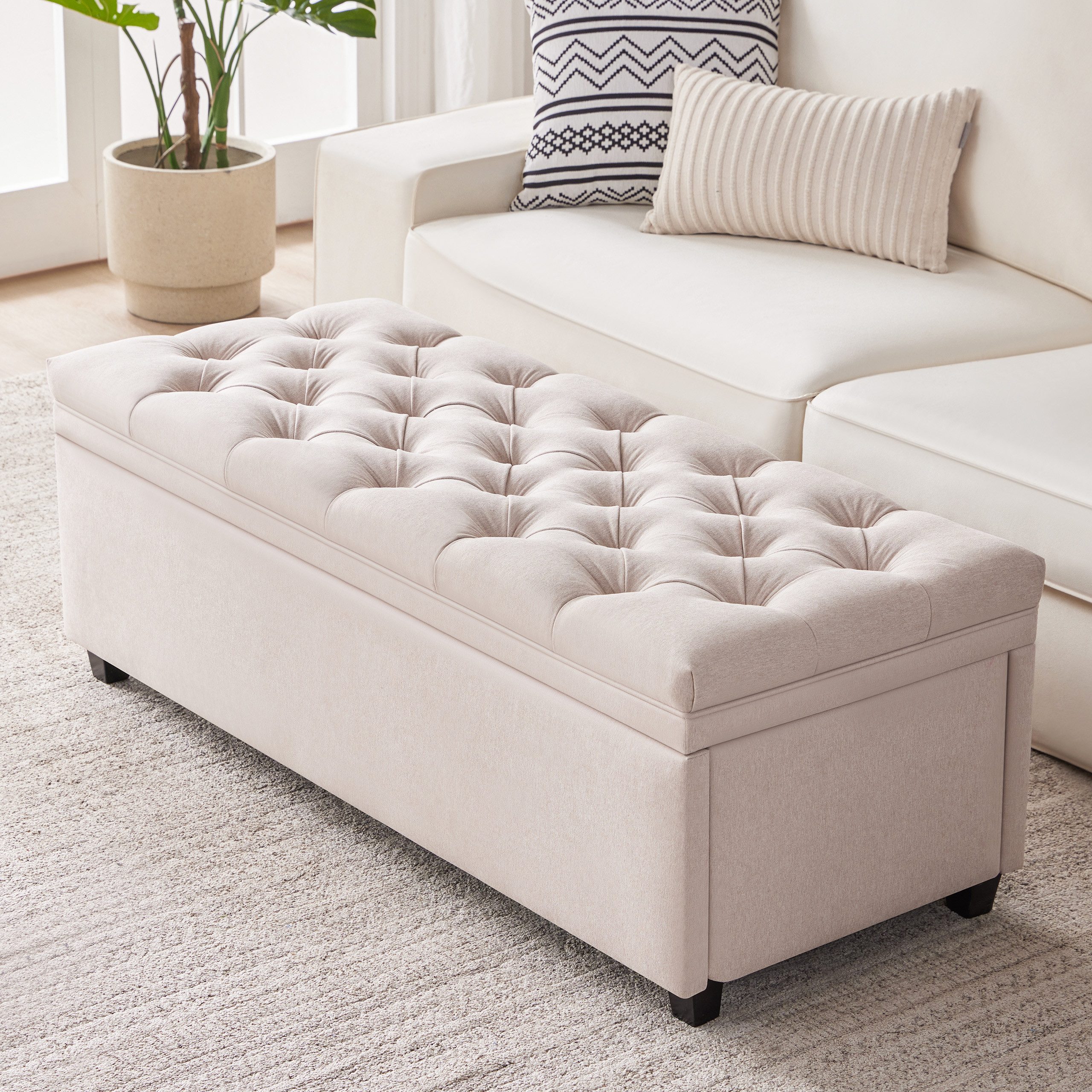 Howjoe Sitzbank Mit Stauraum, Belastbar Bis 150 Kg, Aufbewahrungsbox -128*53*45cm (1-St), Sitzbox, Polsterhocker Für Wohnzimmer Schlafzimmer Flur