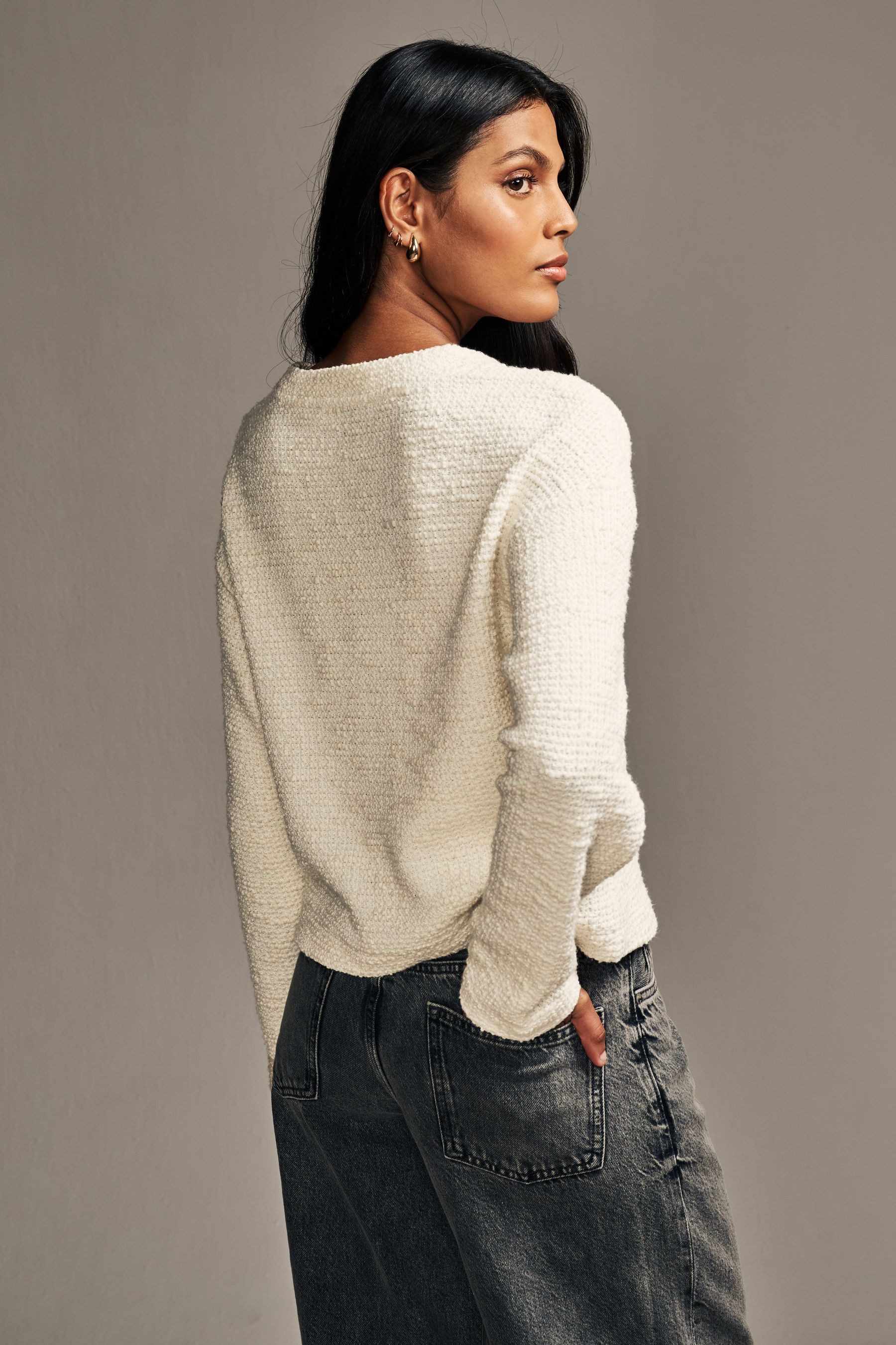 Next Sweater Schwerer Bouclé-Rundhalspullover (1-tlg) günstig online kaufen