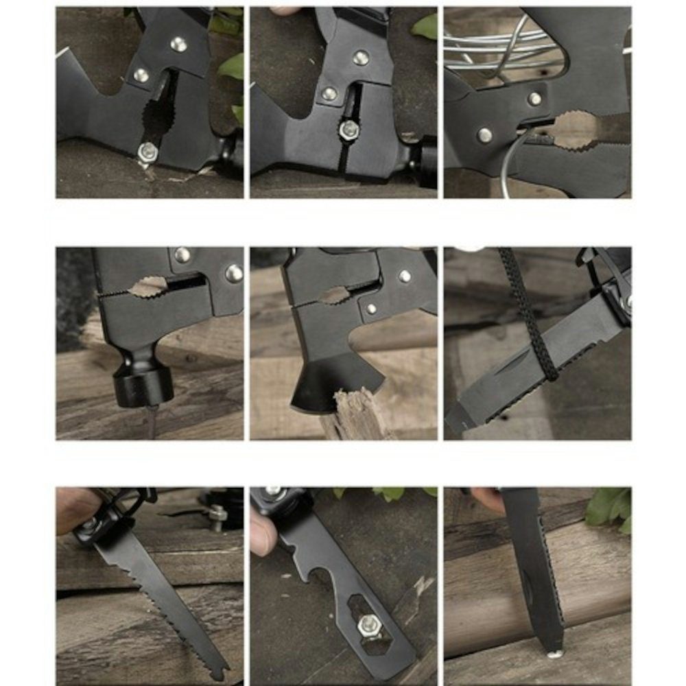 Trizand Survival Knife 17 in 1 Multitool Axt, (Spar-Set, 2 St., multifunktional), Outdoor mit Schutzhülle schwarz