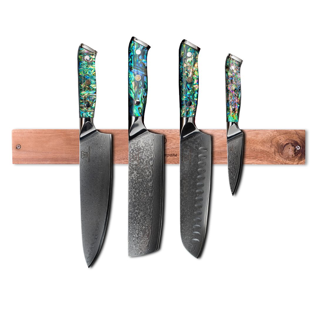 Küchenkompane Messer-Set Sheru Damast Messerset mit magnetischer Holzleiste - Küchenmesser Set (2-tlg)