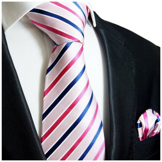 Paul Malone Krawatte »Herren Seidenkrawatte mit Tuch modern gestreift 100 Seide« (Set, 2St