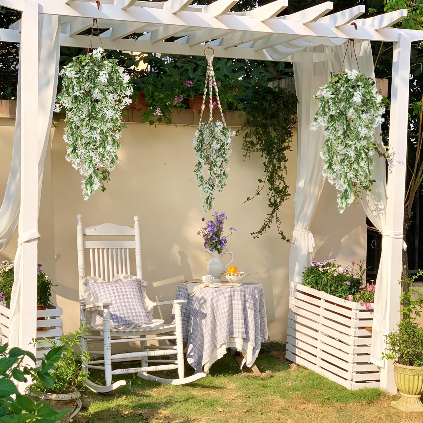Kunstblumenstrauß Künstliche Kunstblumen-Ranke mit weißen Blüten,3 Stück Hängende Blumen, Diwzbyn, Hängepflanzen Wanddeko, Kunstblumen für Balkon, Wohnzimmer un – Bild 5 von 5