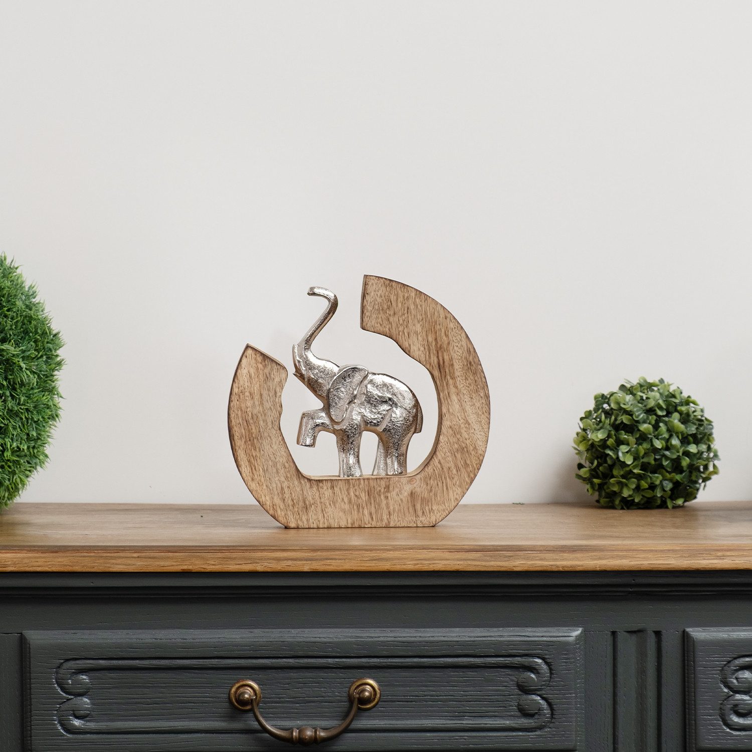 Moritz Skulptur Dekofigur Elefant Silber im Holzrahmen ca. 24 x 23 cm