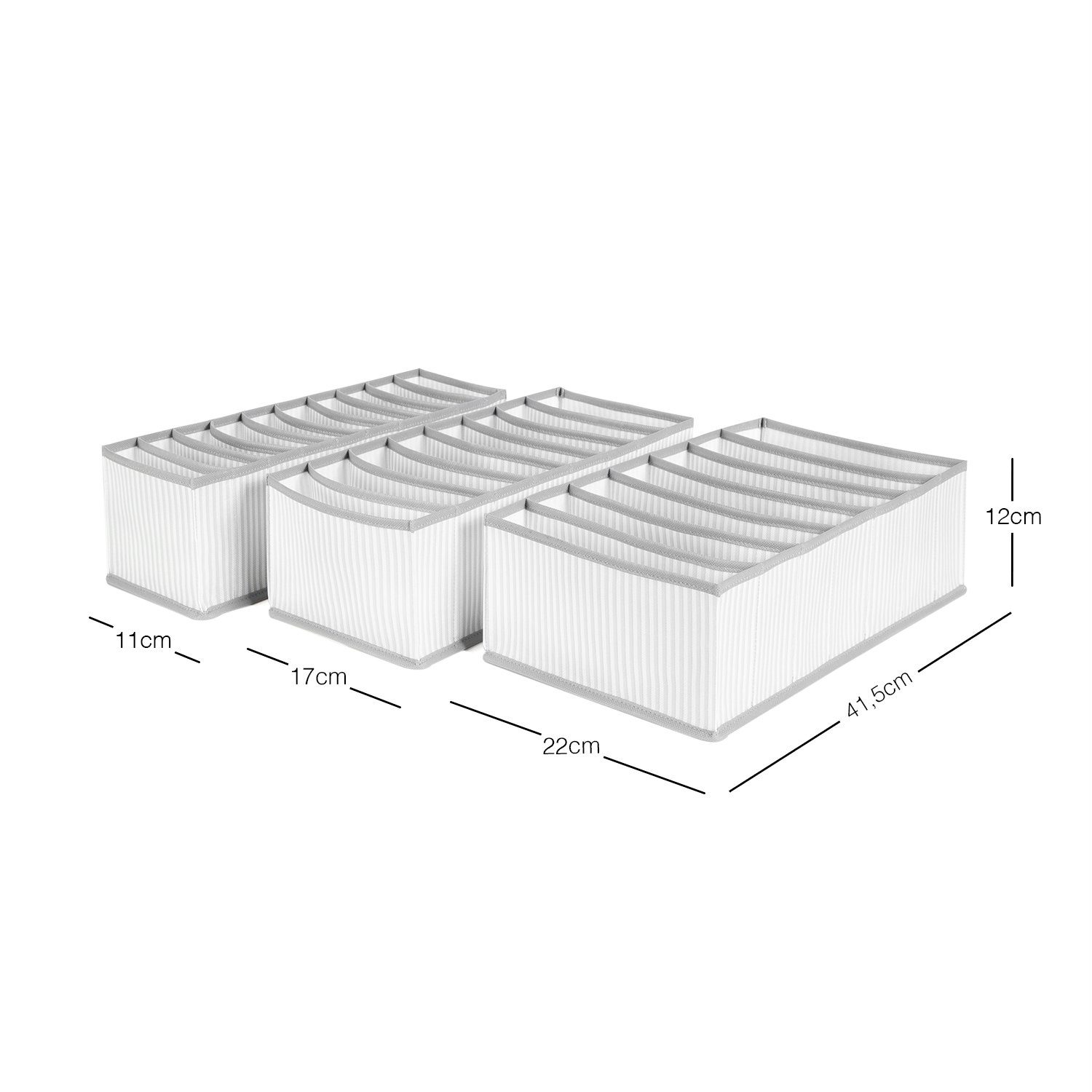 Ocean Home textile Schubladeneinsatz 3er (3er Aufbewahrungsboxen Set) gefütterte Set Schubladen-Organizer grau