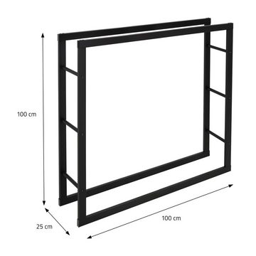 ML-DESIGN Kaminholzregal Brennholzregal Holzaufbewahrung Kaminholzständer Kaminholzhalter, BxTxH:100x25x100 cm, Schwarz 100x100x25cm rechteckig Metall Innen/Außen