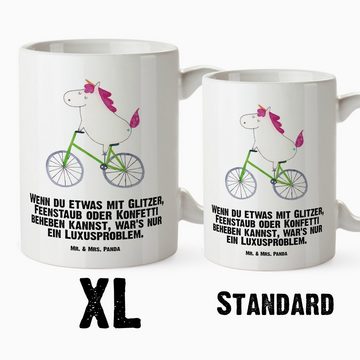 Mr. & Mrs. Panda Tasse Einhorn Radfahrer - Weiß - Geschenk, Große Tasse, Liebeskummer, Unico, XL Tasse Keramik, Großes Füllvolumen