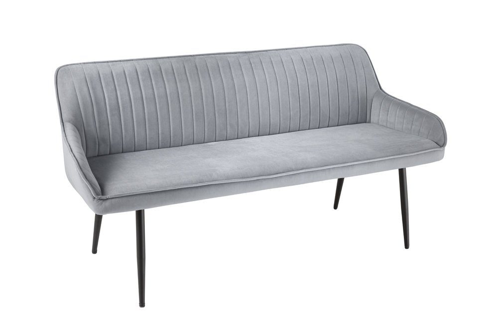 riess-ambiente Sitzbank TURIN 160cm silbergrau/schwarz – Samt, Metallbeine, mit Armlehne (Einzelartikel, 1-St), mit Ziersteppung & Sitzkomfort – ideal für Ess- oder Wohnzimmer