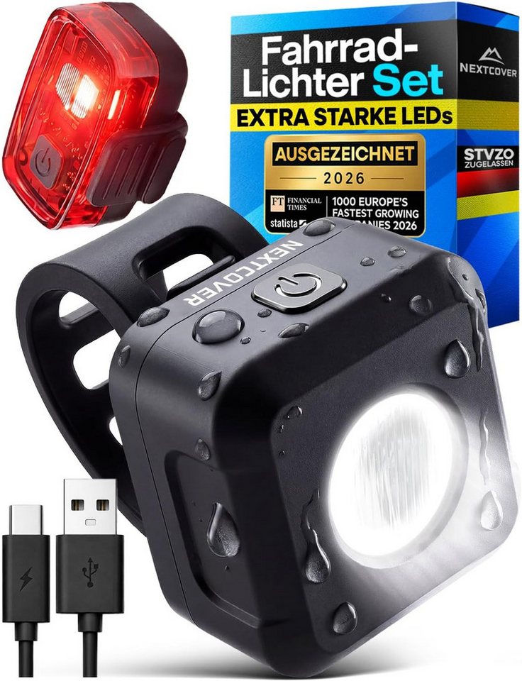 Nextcover Fahrradbeleuchtung NEXTCOVER® VisionOne Fahrradlicht Set mit LED & 6h Akkulaufzeit