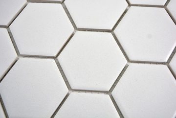 Mosani Bodenfliese Hexagonale Mosaik Fliese Keramik weiß rutschsicher Bodenfliese