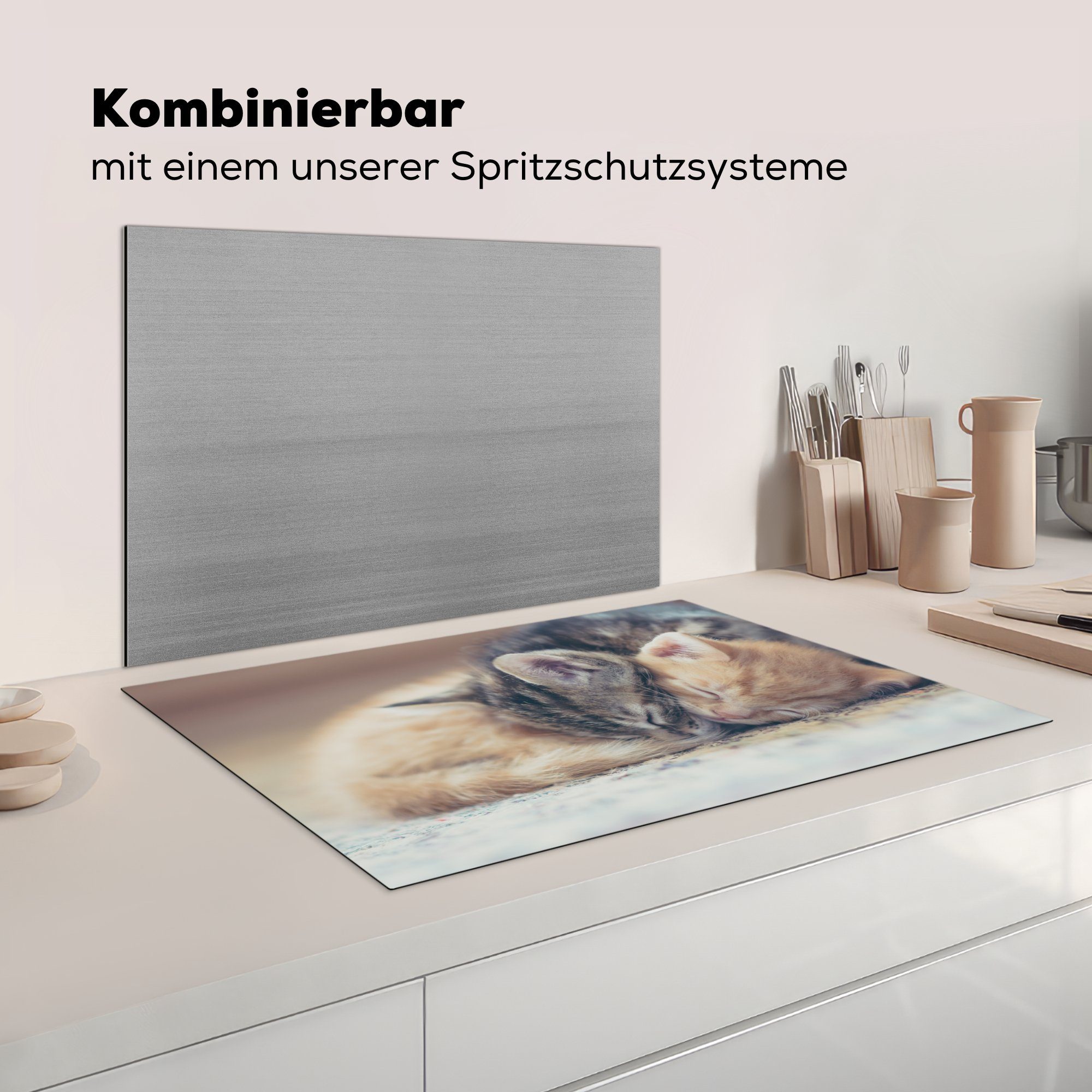 küche, Kätzchen, Schlafende Vinyl, Herdblende-/Abdeckplatte für tlg), MuchoWow (1 Ceranfeldabdeckung Schutz cm, Induktionskochfeld die 81x52