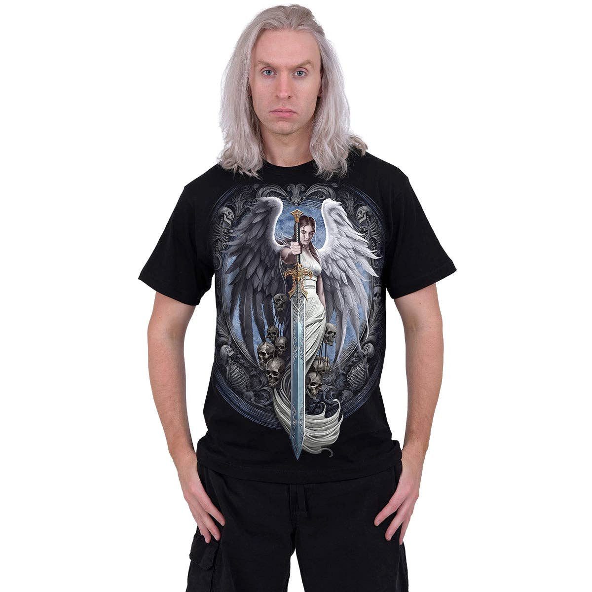Spiral Print-Shirt ANGEL SWORD - T-Shirt Schwarz von Spiral Gothic Shirt Anime aus Baumwolle mit Print