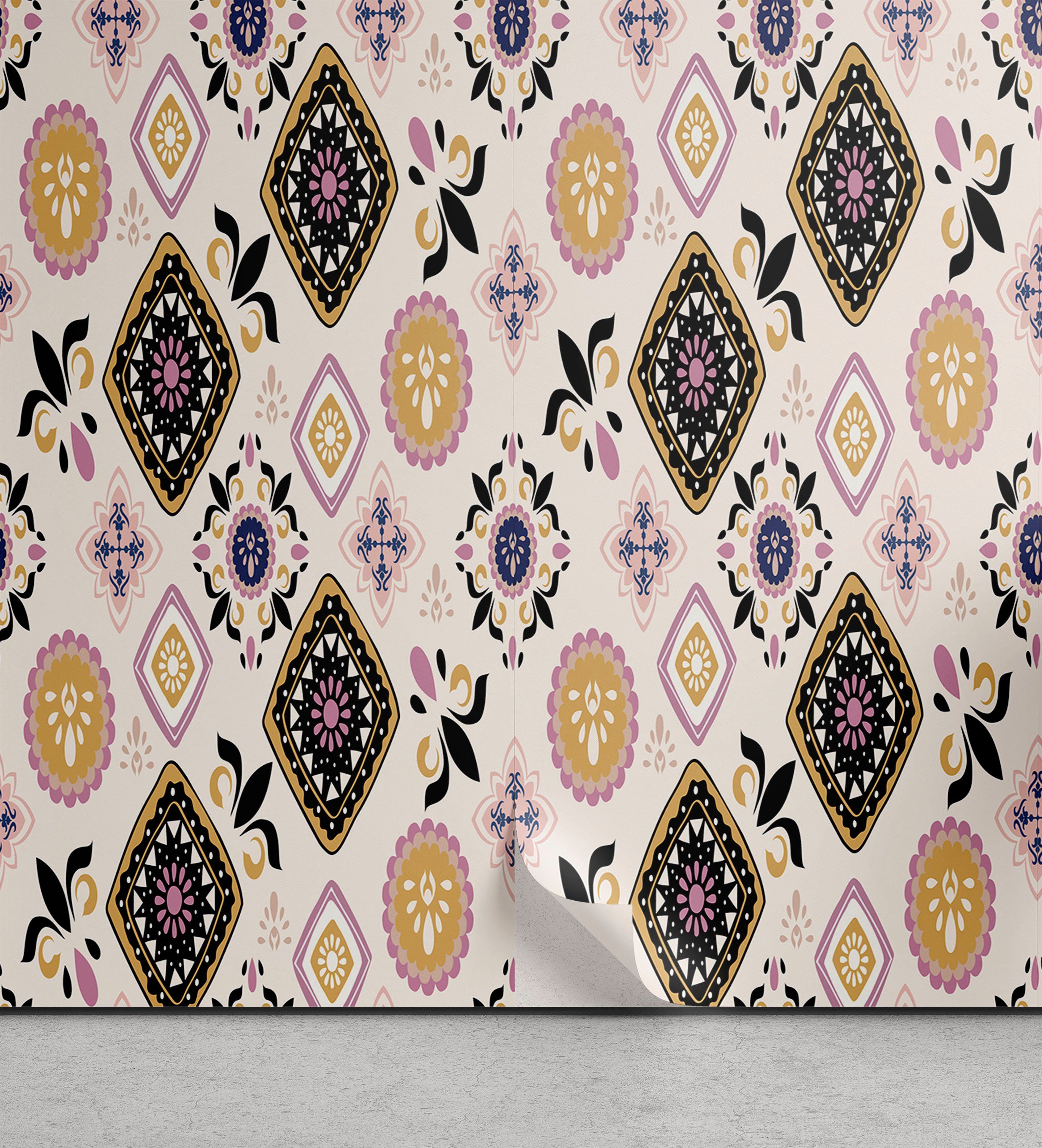 Abakuhaus Vinyltapete selbstklebendes Wohnzimmer Küchenakzent, Boho Hippie Oriental Ethnische Motive