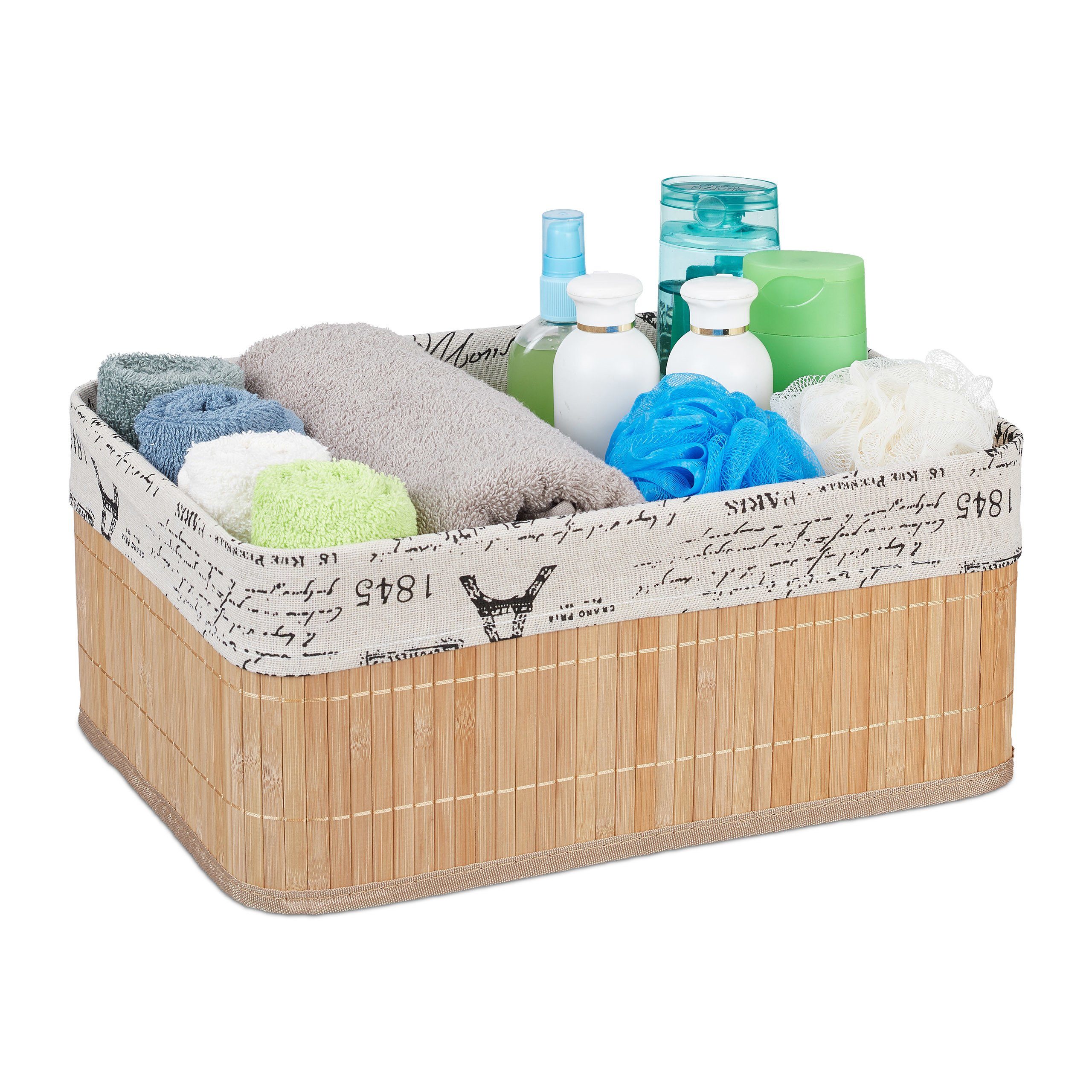 relaxdays Aufbewahrungskorb Bambus mit Print, Natur günstig online kaufen