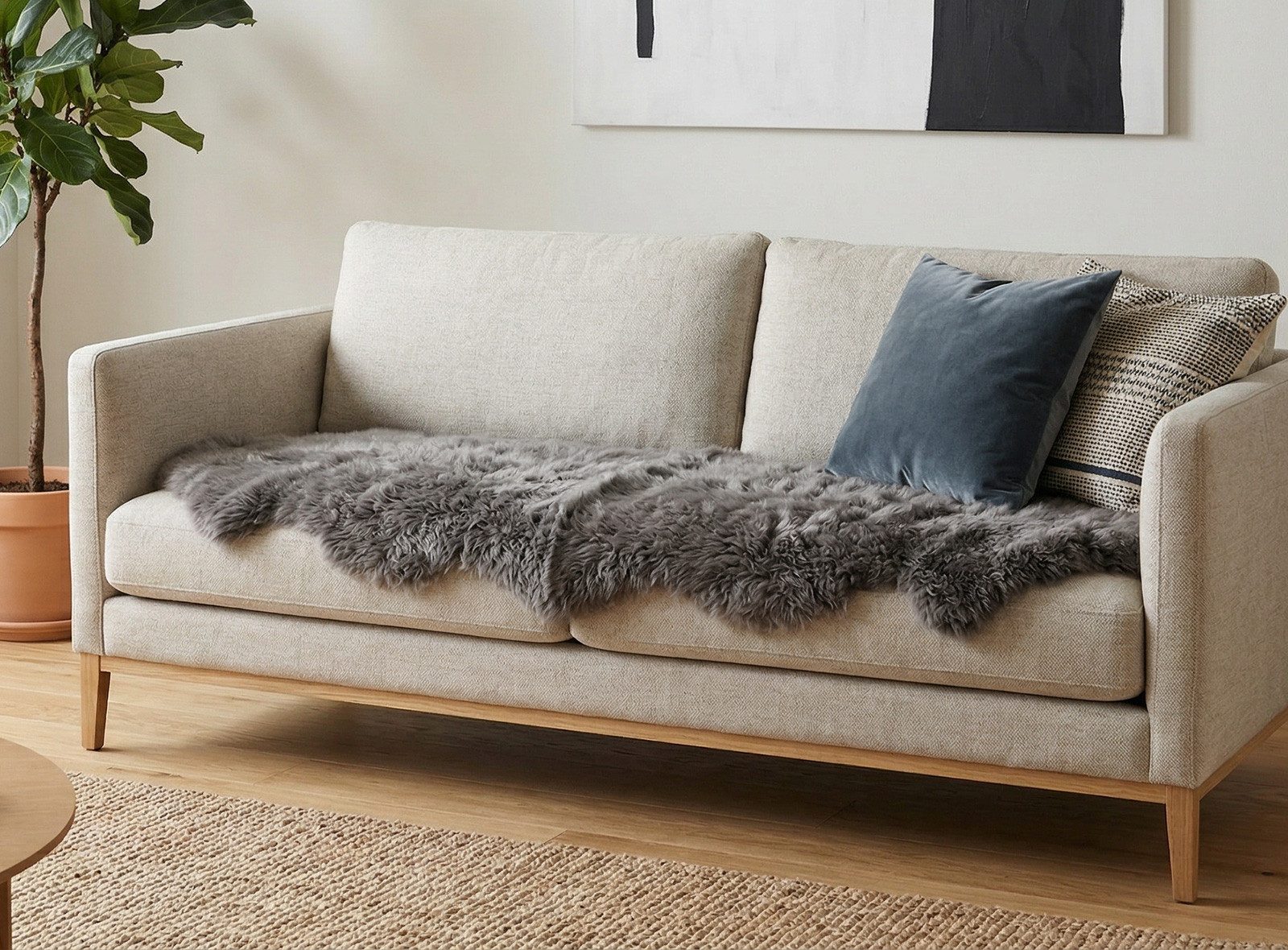 KUHFELL online & NOMAD Fellteppich Lammfell Doppel fell Couch Auflage 180 x 60 cm aus 2 echten Lammfellen