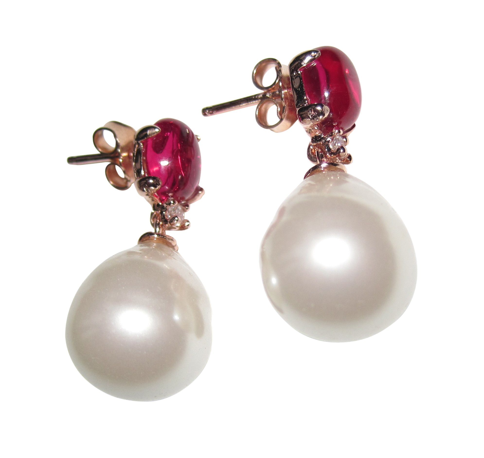 Mugello Perlenohrringe Chiara pink Barockglasperle vergoldet stilvoll elegant, made in Italy, Sterlingsilber mit 18K Rotvergoldung