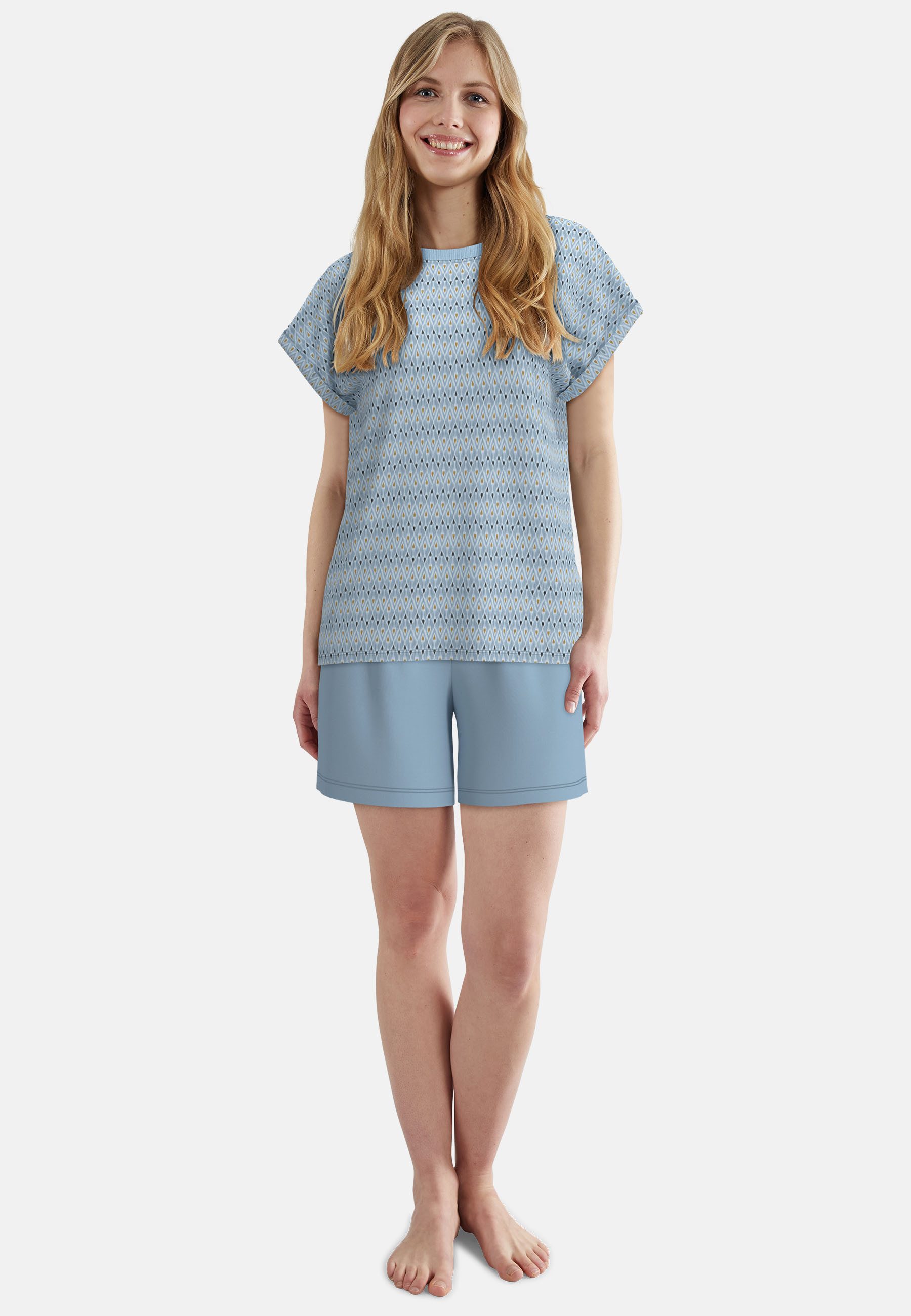 TOM TAILOR Shorty Kurzarm, Rundhalsausschnitt, gestreift, Baumwollmix