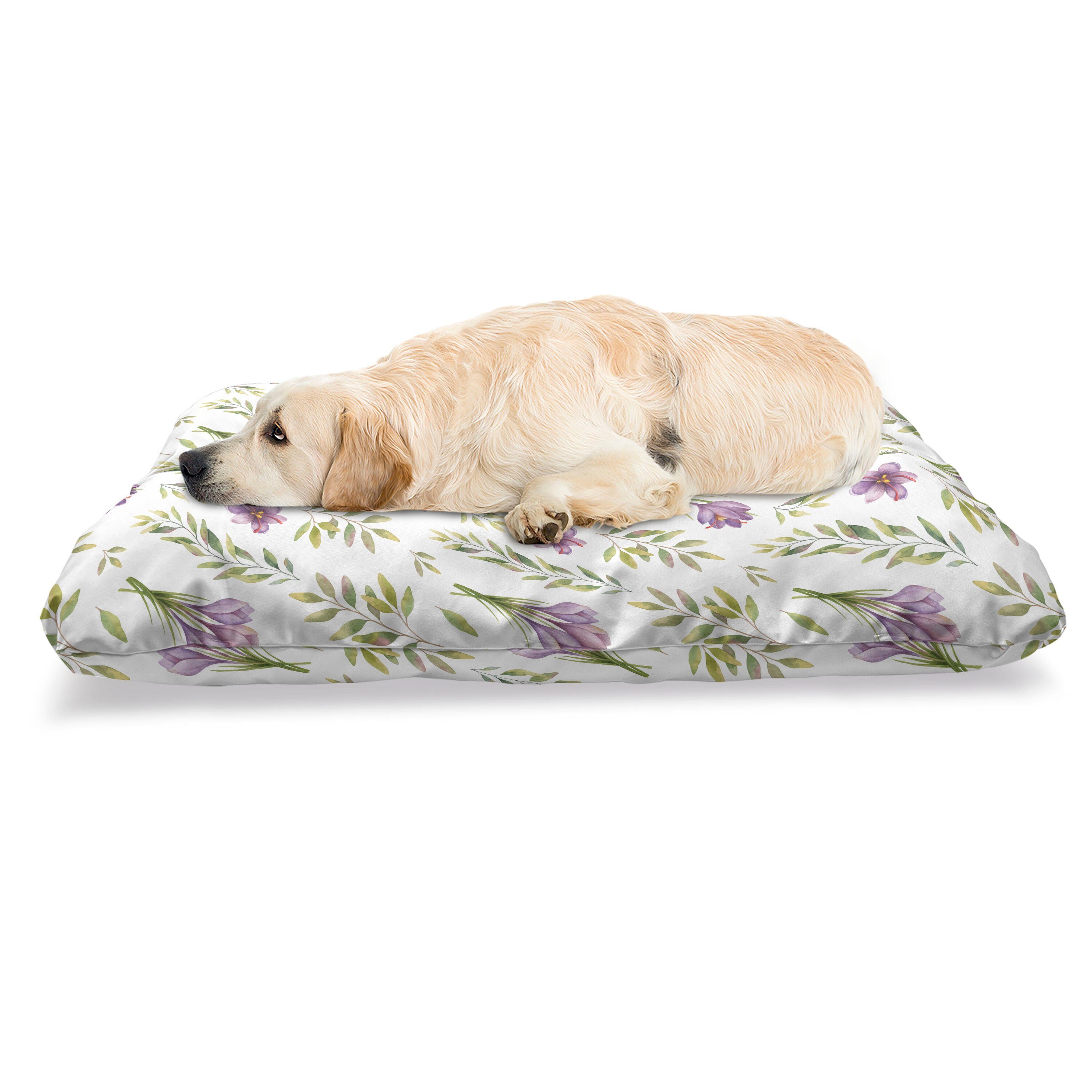 Abakuhaus Hundematratze beissfestes Kissen für Hunde und Katzen mit abnehmbaren Bezug, Grün und Lila Pastellblumenblatt