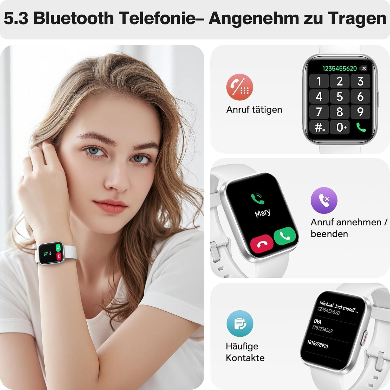 Aeac Damen"s Herren"s Bluetooth Anrufuhr mit Schlafmonitor & GPS Funktion Smartwatch (1,85 Zoll, Android/iOS), IP68 Wasserdichtes Fitness Tracking mit Herzfrequenz & SpO2 Analyse