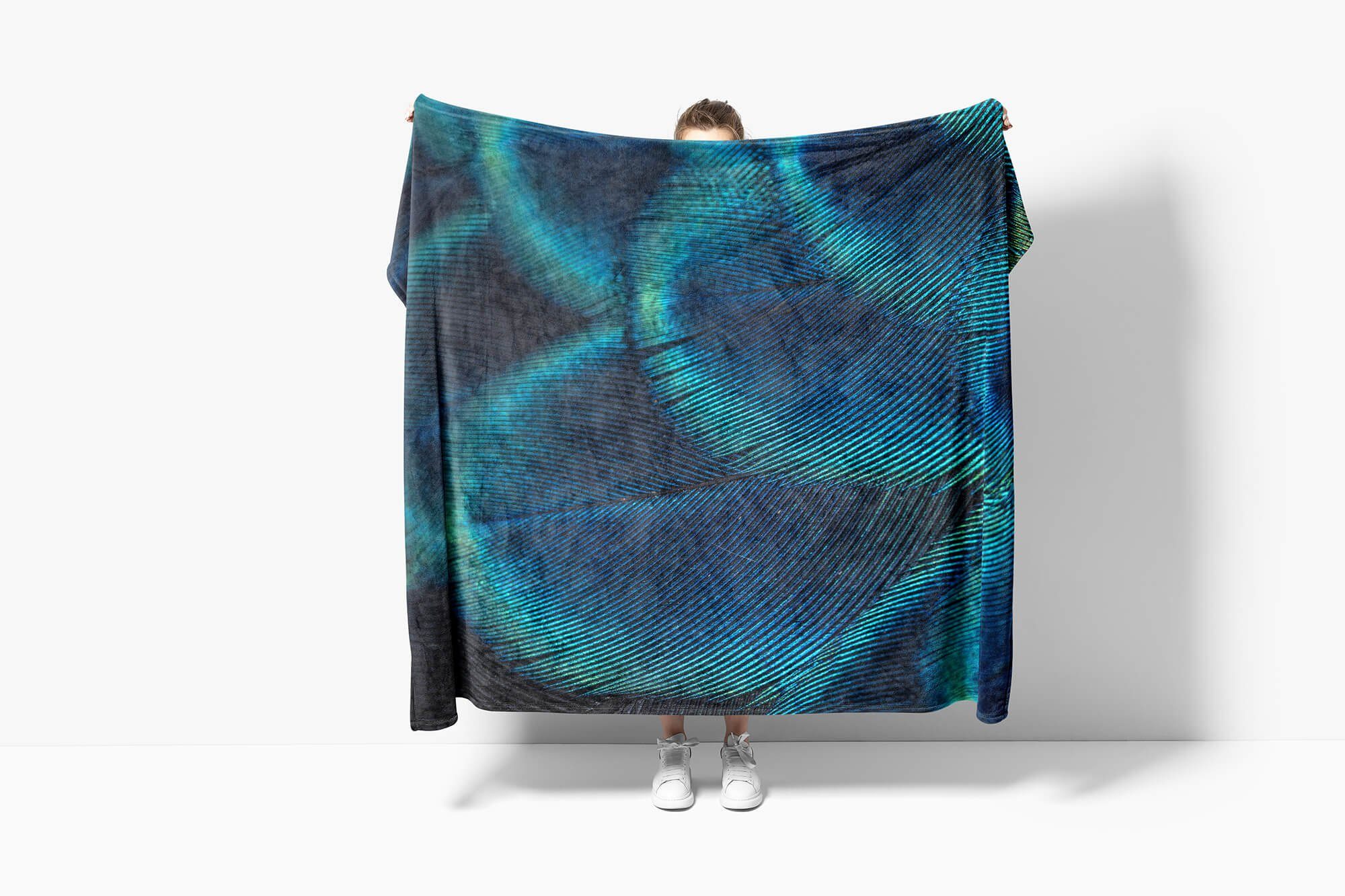 Feder Saunatuch (1-St), Handtuch Fotomotiv mit Blaue Strandhandtuch Art Kuscheldecke Handtücher Handtuch Sinus Makrof, Baumwolle-Polyester-Mix