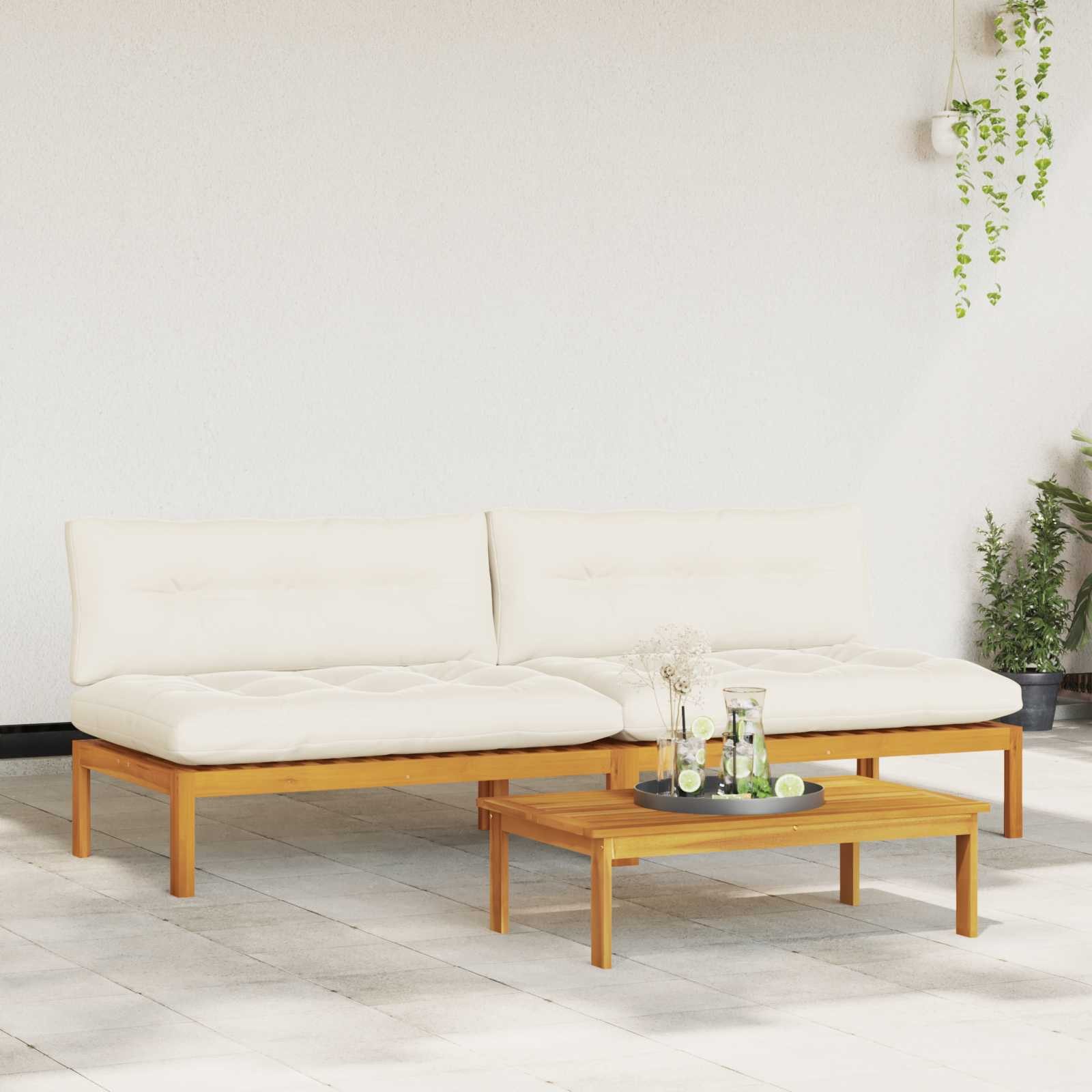 vidaXL Sofaelement Mittelsofa Einheit 2 Stk. Natürlich und Cremweiß nholz (2 St)