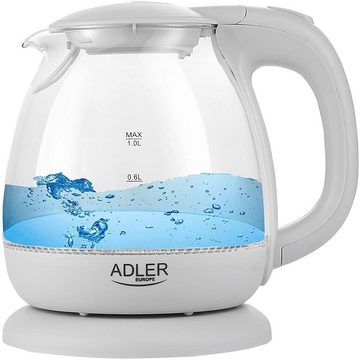 Adler Wasserkocher AD 1283G, Glaswasserkocher, 1 Liter, 900-1100W, LED Beleuchtung
