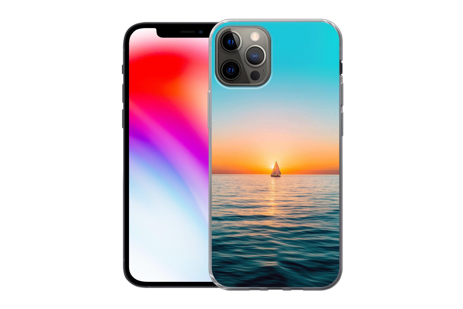 MuchoWow Handyhülle für Apple iPhone 13 Pro Meer - Segelboot - Sonnenuntergang, Smartphone-Bumper, Print, Handy Schutzhülle Dünn