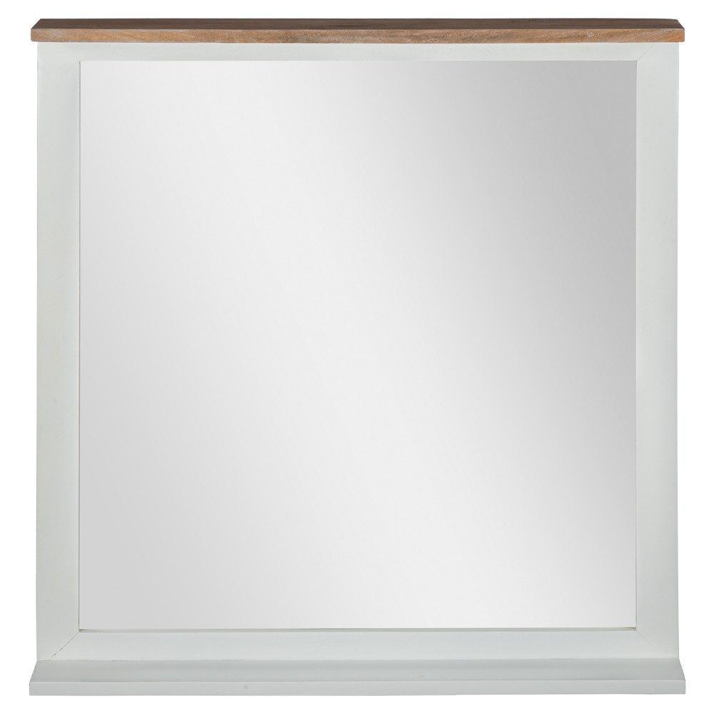 WOMO-DESIGN Wandspiegel Holzspiegel handgefertigt Badspiegel Schminkspiegel Massivholzrahmen, Natur 80x76 cm Hängespiegel Dekospiegel Flurspiegel Mangoholz lackiert