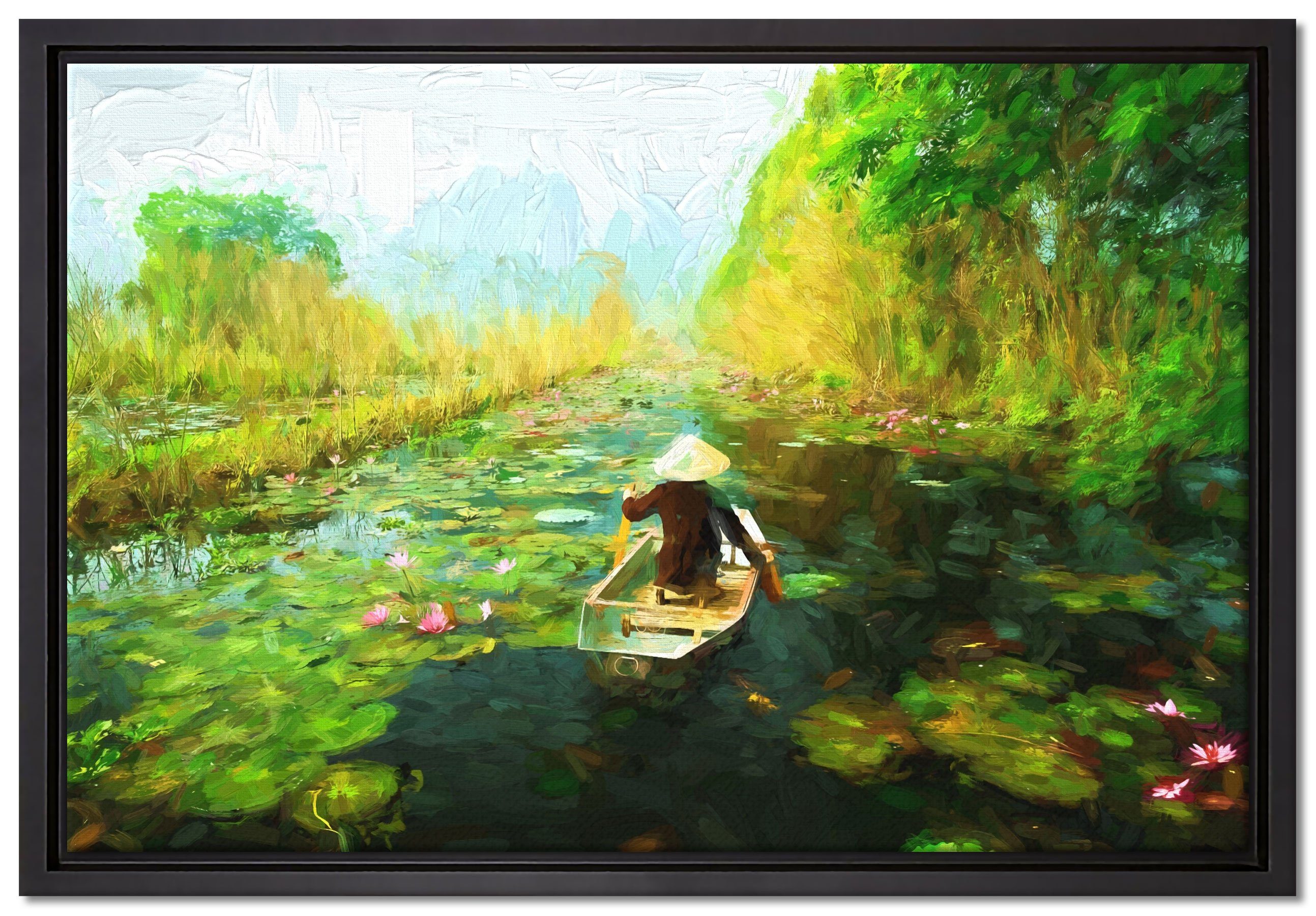 Pixxprint Leinwandbild Yen-Stream Vietnam, Wanddekoration (1 St), Leinwandbild fertig bespannt, in einem Schattenfugen-Bilderrahmen gefasst, inkl. Zackenaufhänger