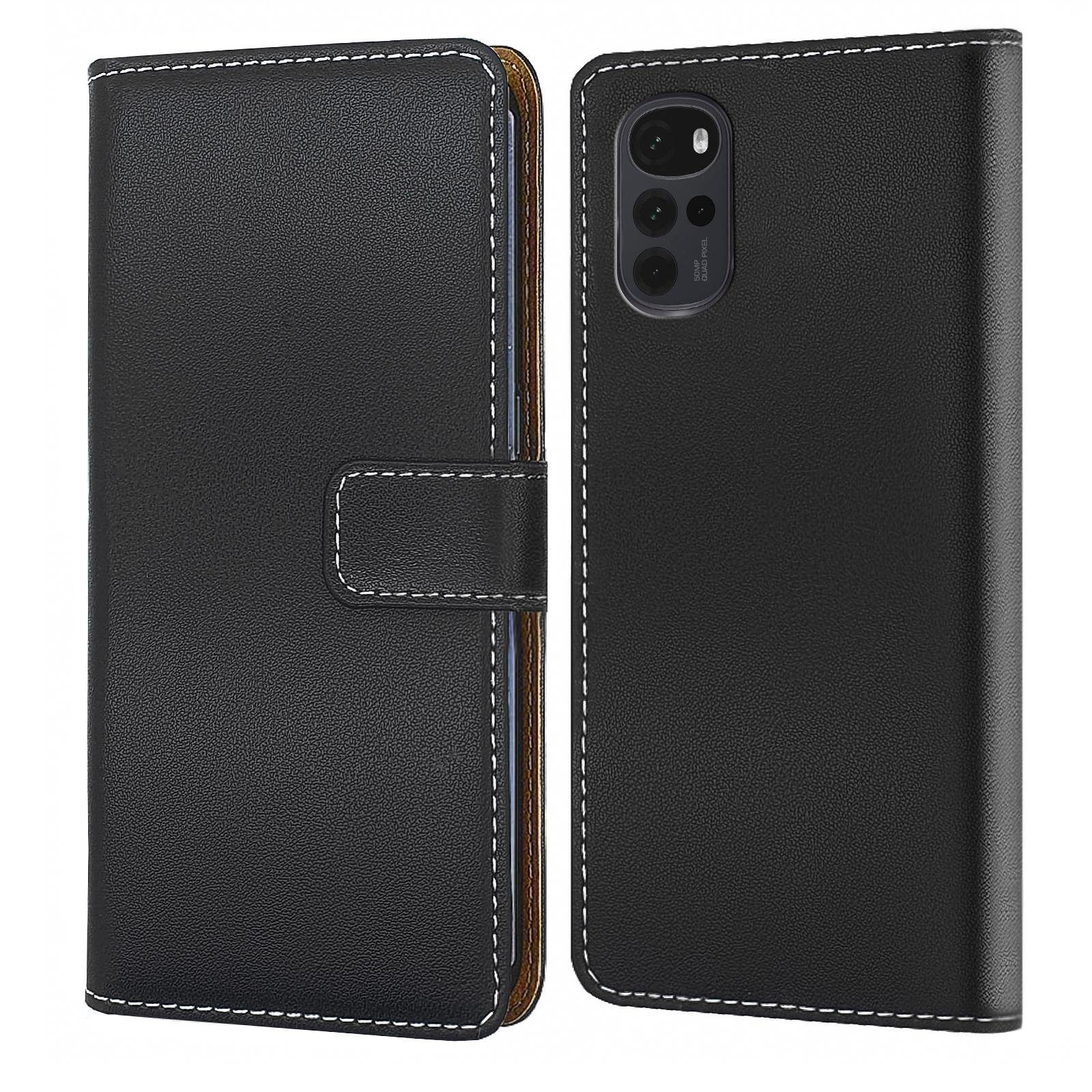 Numerva Handyhülle Bookstyle Etui Handytasche für Motorola Moto G22, Schutzhülle Klapphülle Flip Cover Schwarz