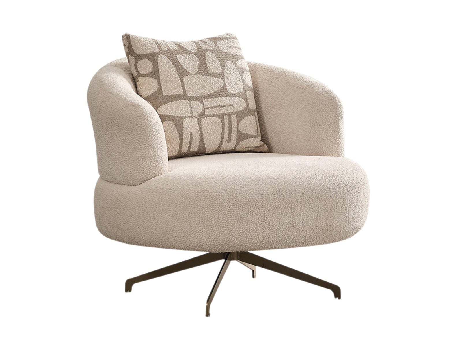 Villa Möbel Sessel Vega (Sessel, 1-St., Einzelsessel), Schlingenstoff Creme Beige Metallsternfuß Rundes Loungedesign