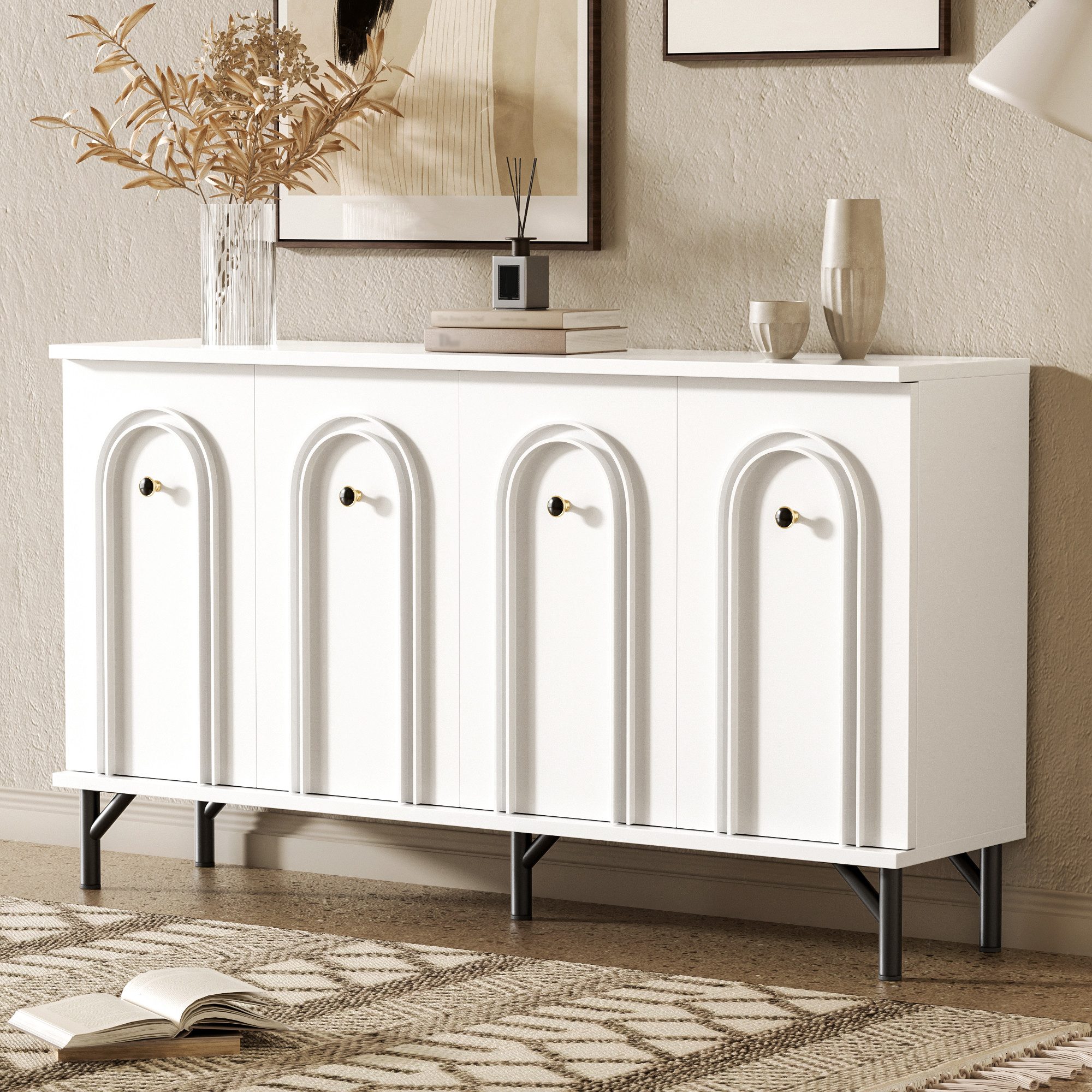 HAUSS SPOLE Sideboard mit 4-Türen verstellbare Einlegeböden für Wohnzimmer günstig online kaufen