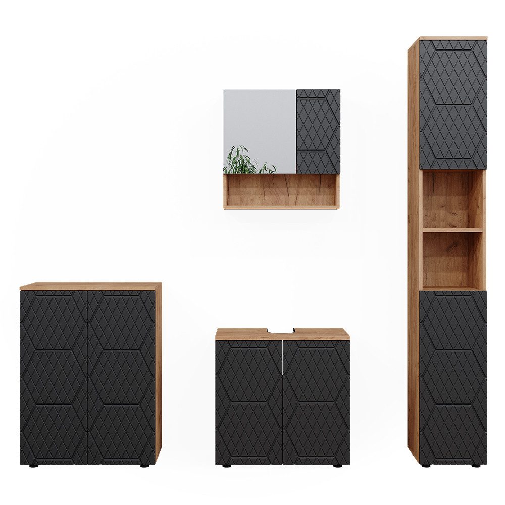 Vicco Badmöbel-Set Irma, Anthrazit mit Wabenstruktur, 4-teilig, (4-er Set, 4-St., 4er Set)