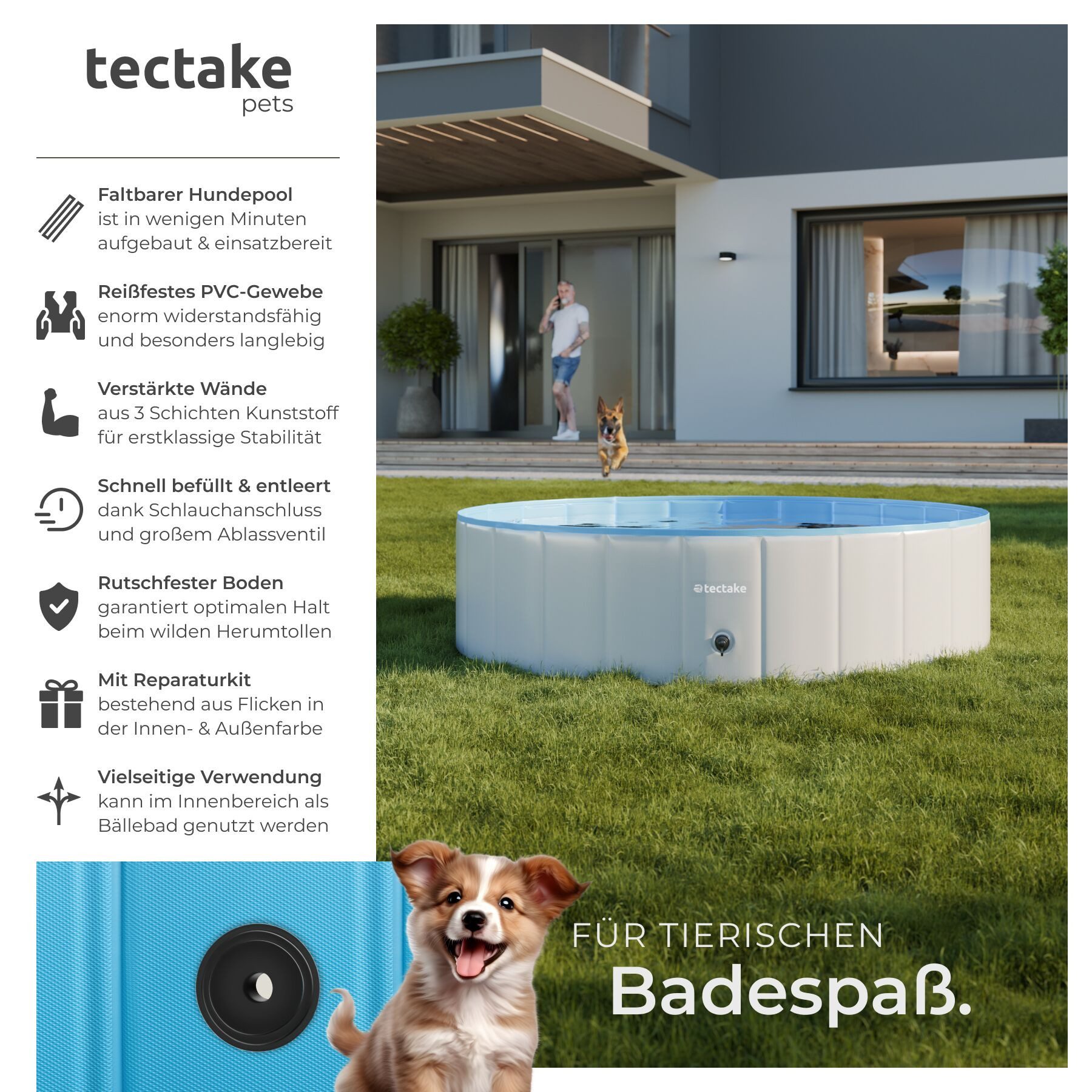 tectake Hundepool Hundebadewanne Nele, faltbar, mit Schlauchanschluss, verschiedene Größen
