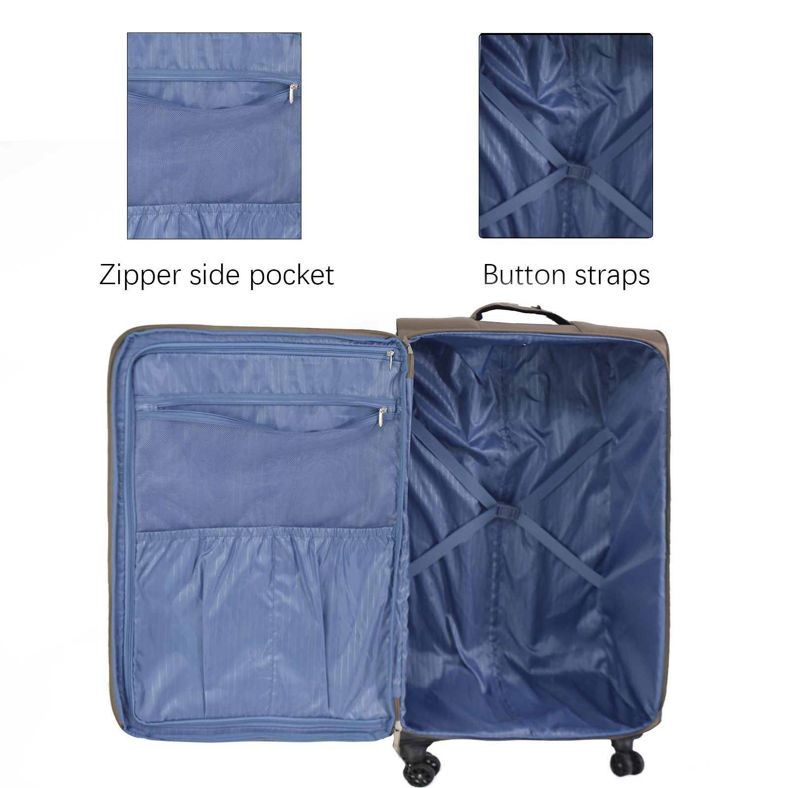 NEWCOM Weichgepäck-Trolley Design Stoffkoffer / Reisekoffer / Weichschalenkoffer, 4 Rollen, 20 Zoll, Blau, Super Leicht, Haltbar Weichgepäck