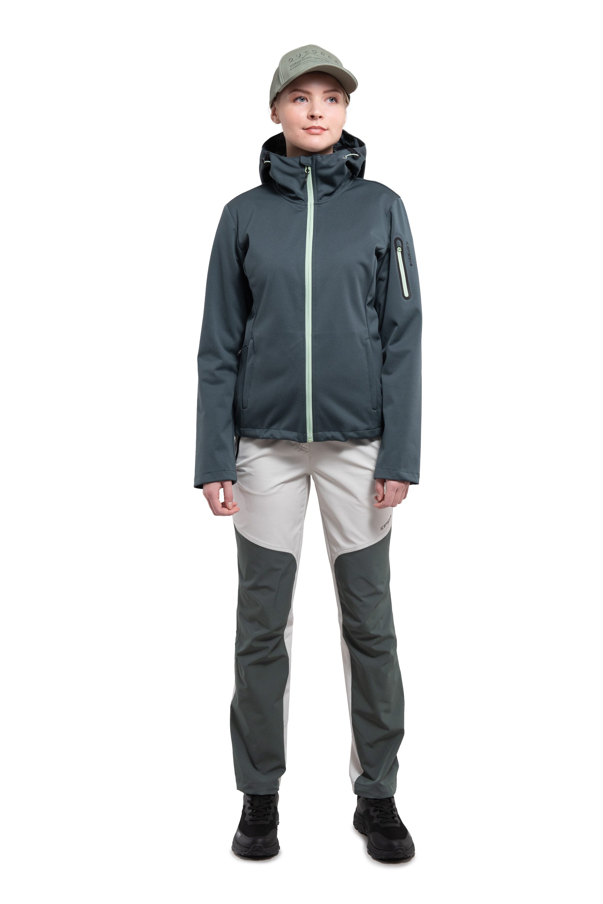 Icepeak Softshelljacke D SOFTSHELLJACKE BRIDGEWATER für vielseitige Outdoor-Aktivitäten, aus Polyester, mit Kapuze