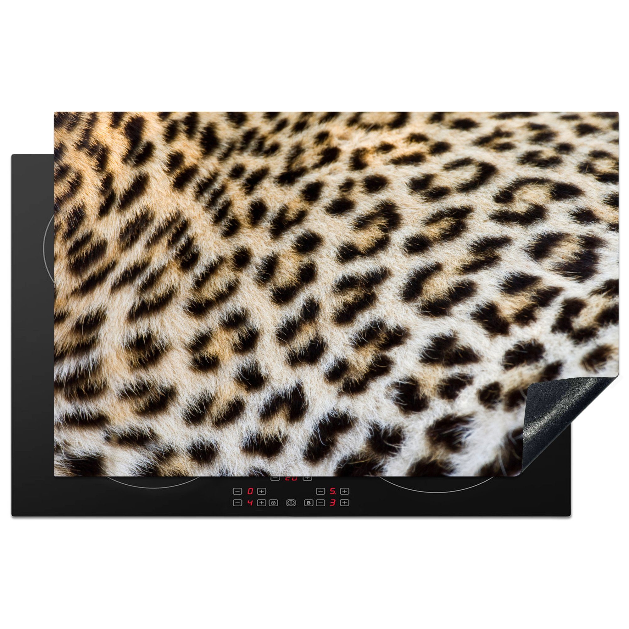 MuchoWow Herdblende-/Abdeckplatte Nahaufnahme Mantel Leopard, Vinyl, (1 tlg), 81x52 cm, Induktionskochfeld Schutz für die küche, Ceranfeldabdeckung | Herdabdeckplatten