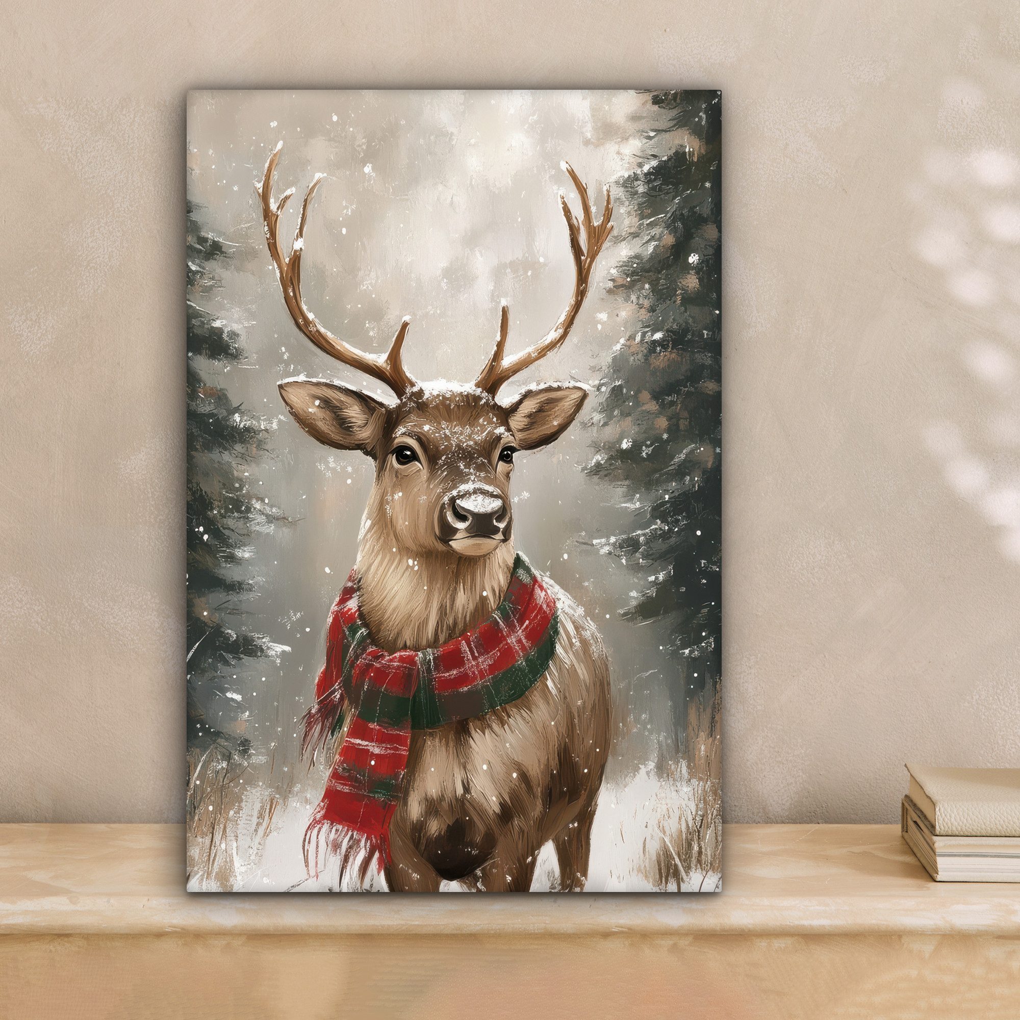 OneMillionCanvasses® Leinwandbild Winter - Wald - Rentier - Dunkelheit, Fot günstig online kaufen