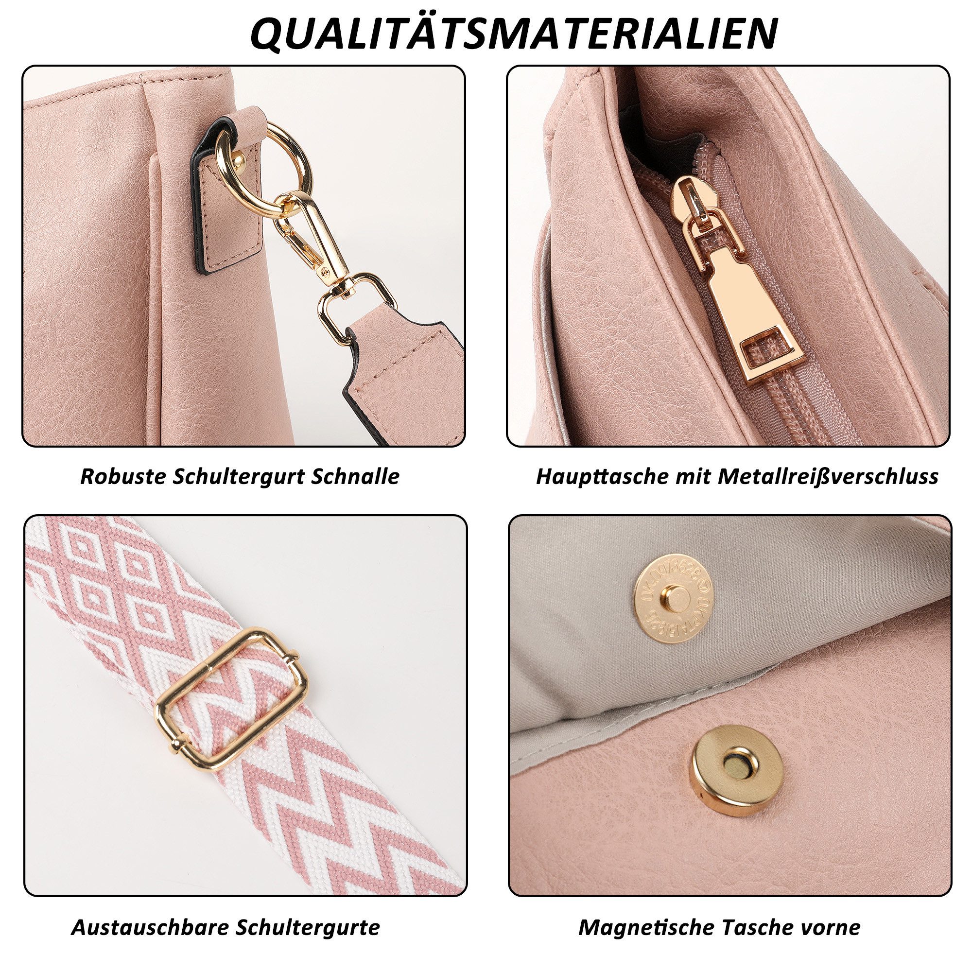 TAN.TOMI Umhängetasche Handtasche Damen mittelgroß Schultertasche Crossbody Bag, Damenhandtasche Mehrere Fächertaschen – Bild 4 von 5