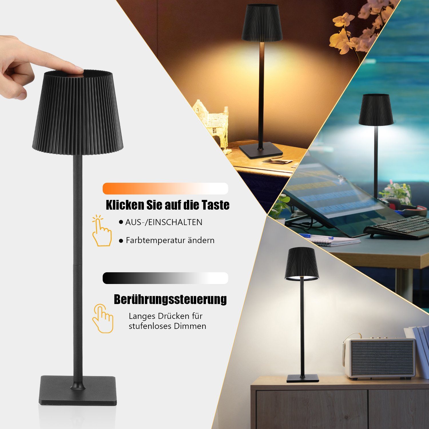 oyajia Stehlampe 3 in 1 Kabellose LED Stehlampe, 130cm Abnehmbar Leselampe 8000mAh-Akku, LED fest integriert, Kaltweiß/Naturweiß/Warmweiß, Dimmbar Eisen Tischla – Bild 4 von 5